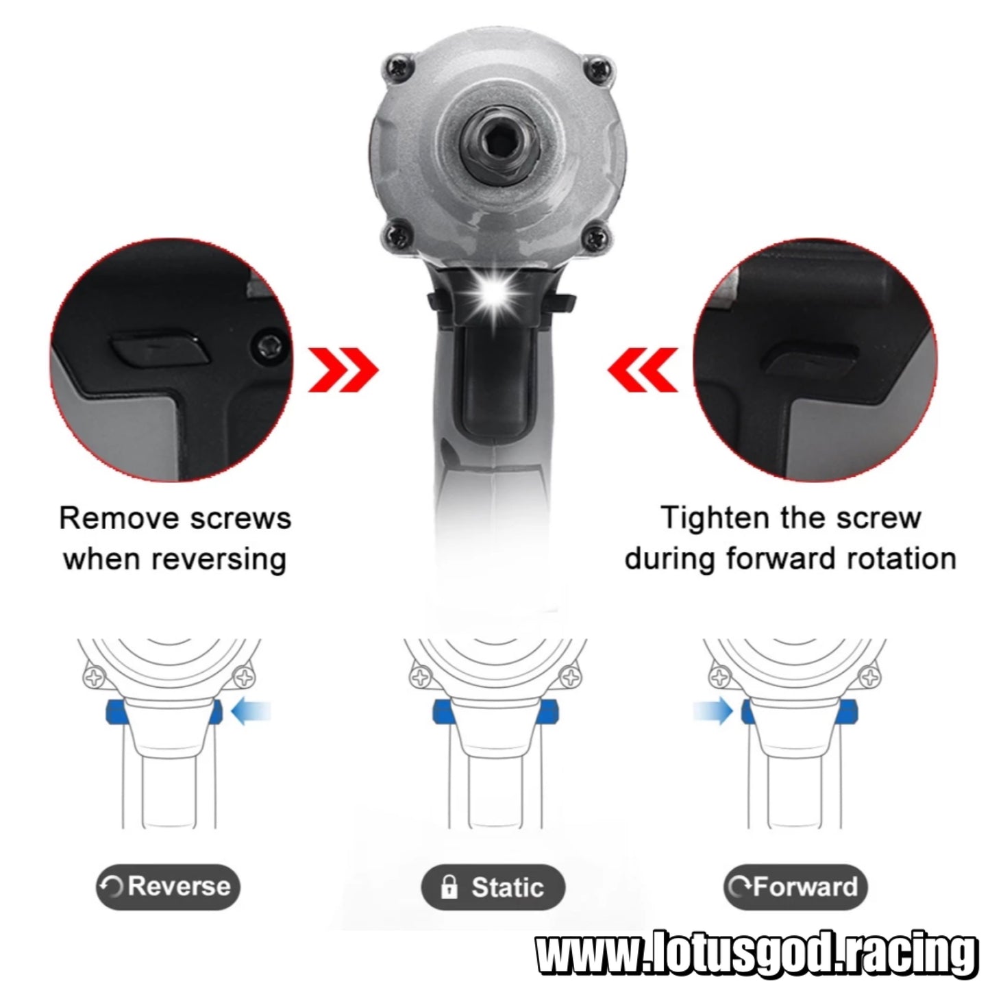 Grey 1/2" Square Drive 800Nm Cordless Electric Impact Wrench Brushless Electric Hand Gun Drill Wheel Nut Screw Bit Bolt Socket Power Tool + 2 Lithum 388vf Battery