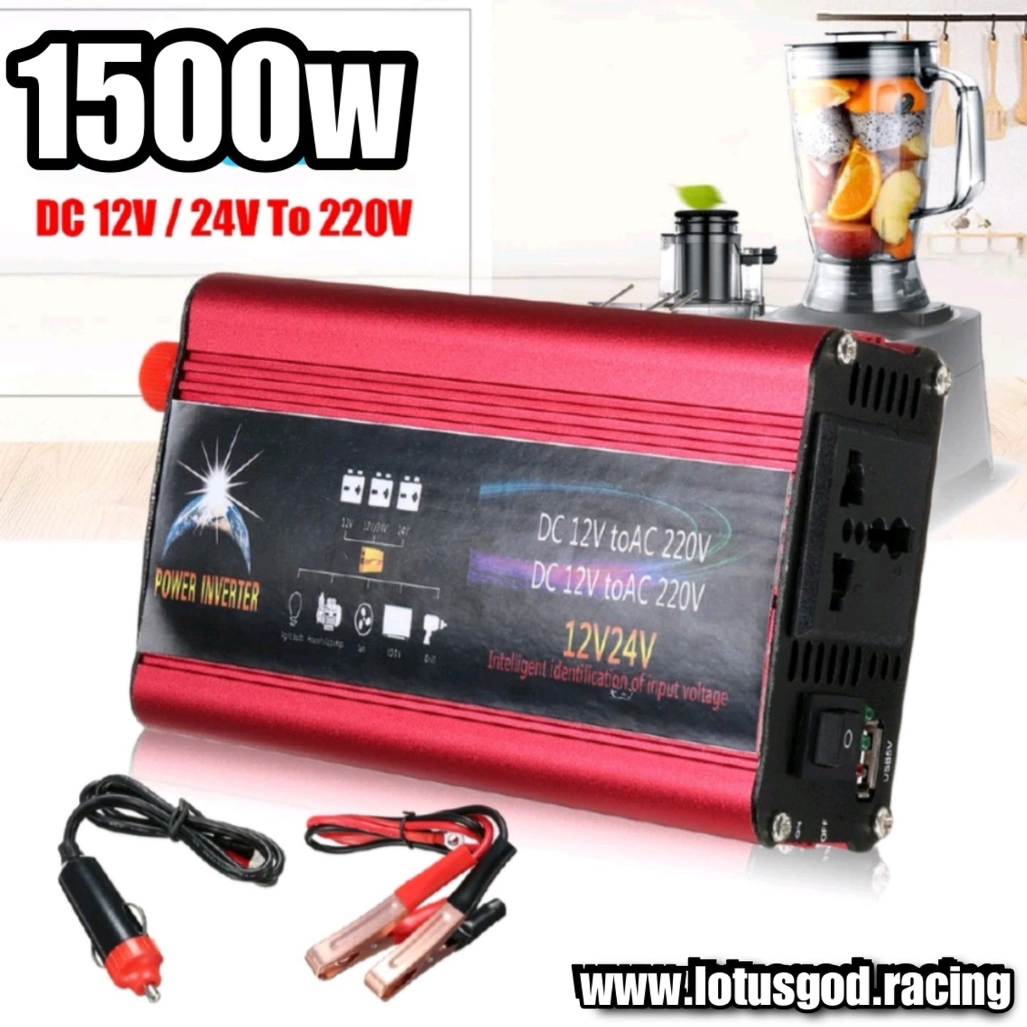 1500W Cigarette Socket Lighter Inverter 12V | 24V To 220V 230V Plug Voltage Converter + USB | EU/UK/AU/Universal Socket Auto Car Accessories