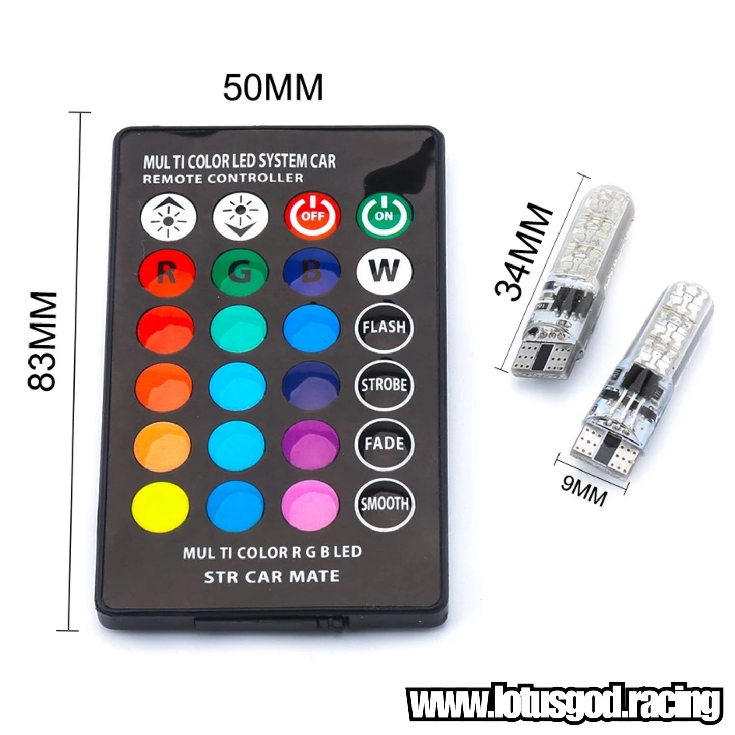 T10 Blinking Multi Colour Rainbow 12 Volts SMD RGB Led + 1 Controller