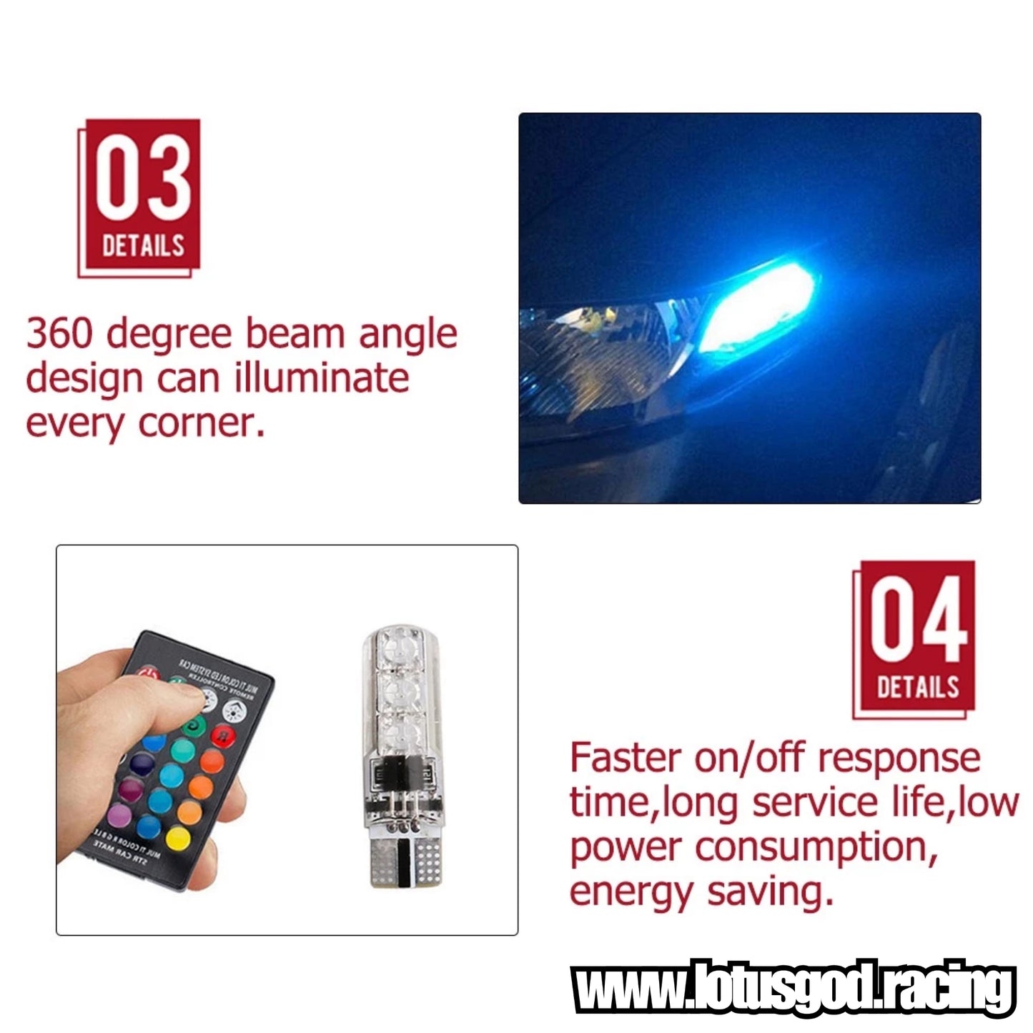 T10 Blinking Multi Colour Rainbow 12 Volts SMD RGB Led + 1 Controller