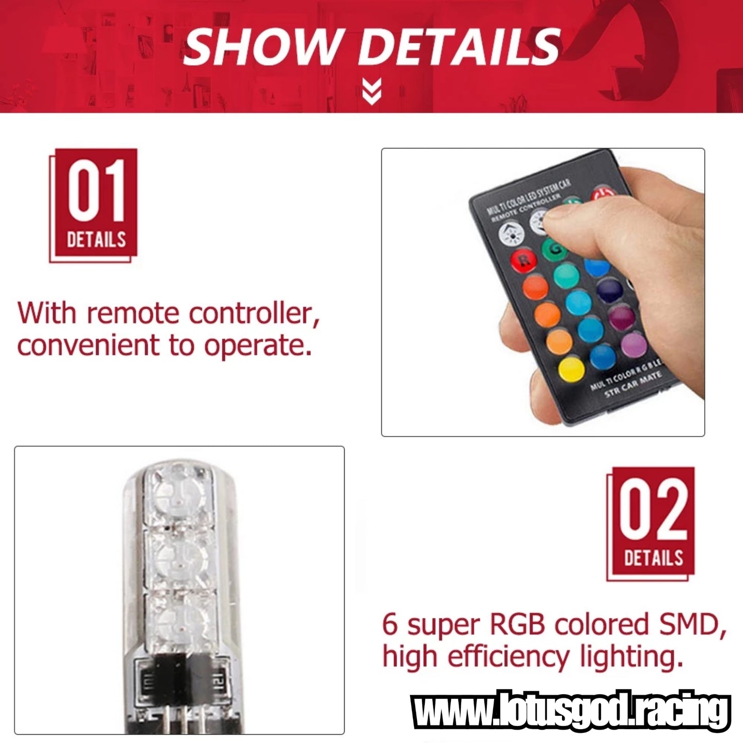 T10 Blinking Multi Colour Rainbow 12 Volts SMD RGB Led + 1 Controller