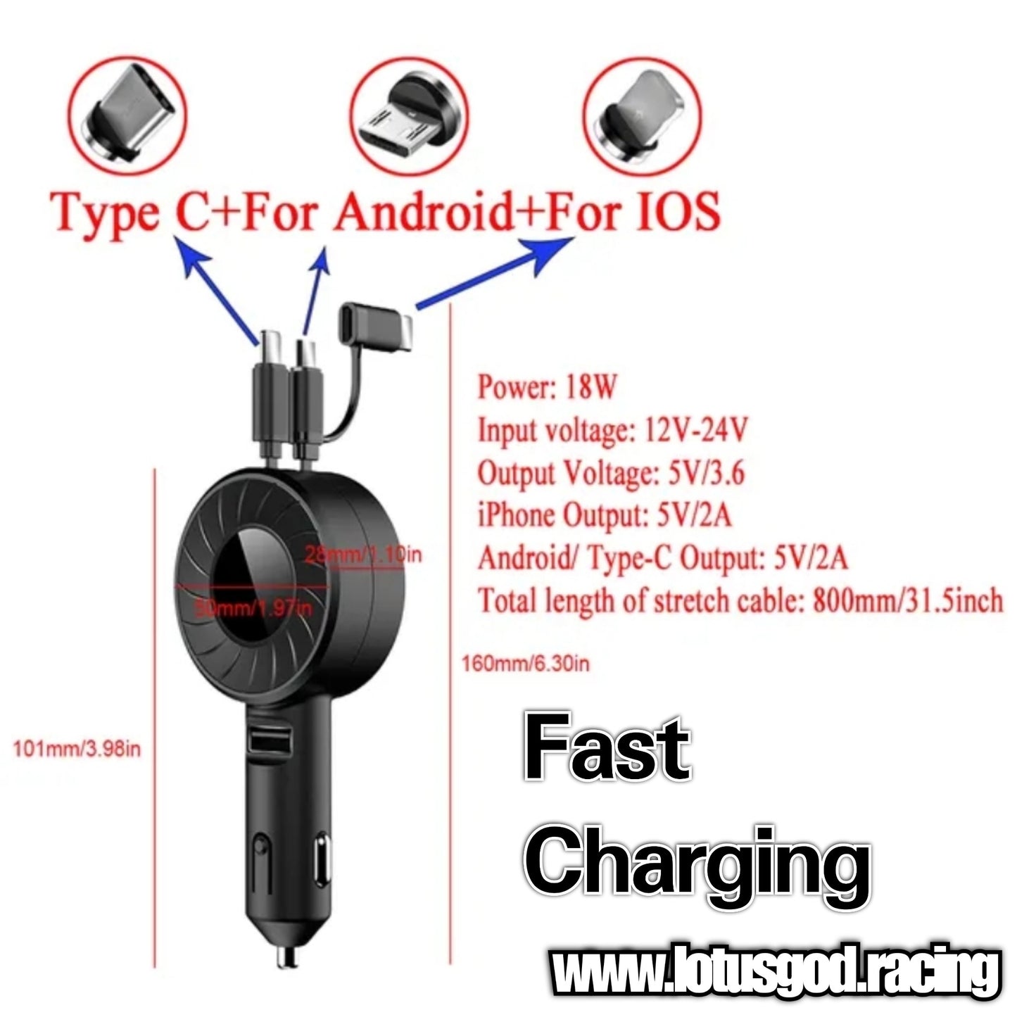 2 in 1 Usb Type C Iphone Cigarette Socket Lighter Apple Power Adapter Car Quick Charge Power Outlet PD QC 4 Telescopic Cables