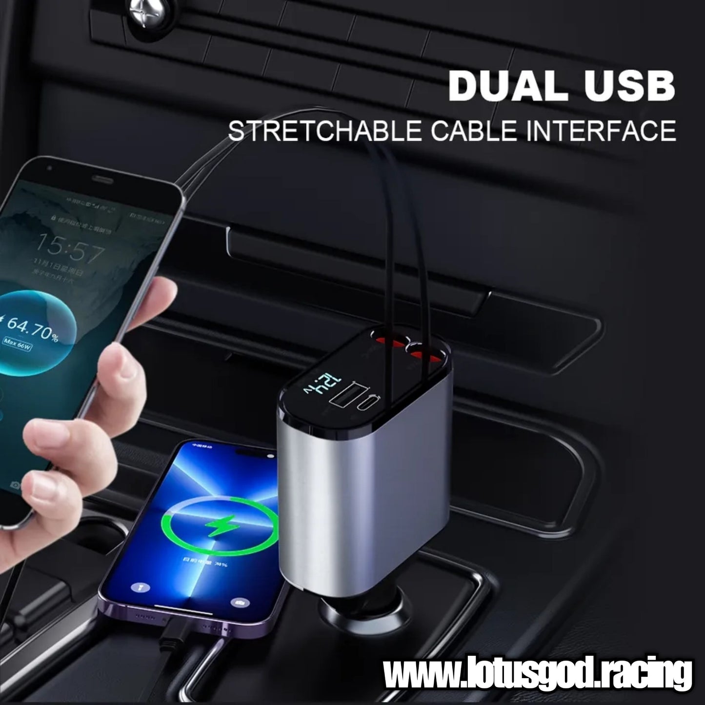 2 in 1 Usb Type C Iphone Cigarette Socket Lighter Apple Power Adapter Car Quick Charge Power Outlet PD QC 4 Telescopic Cables