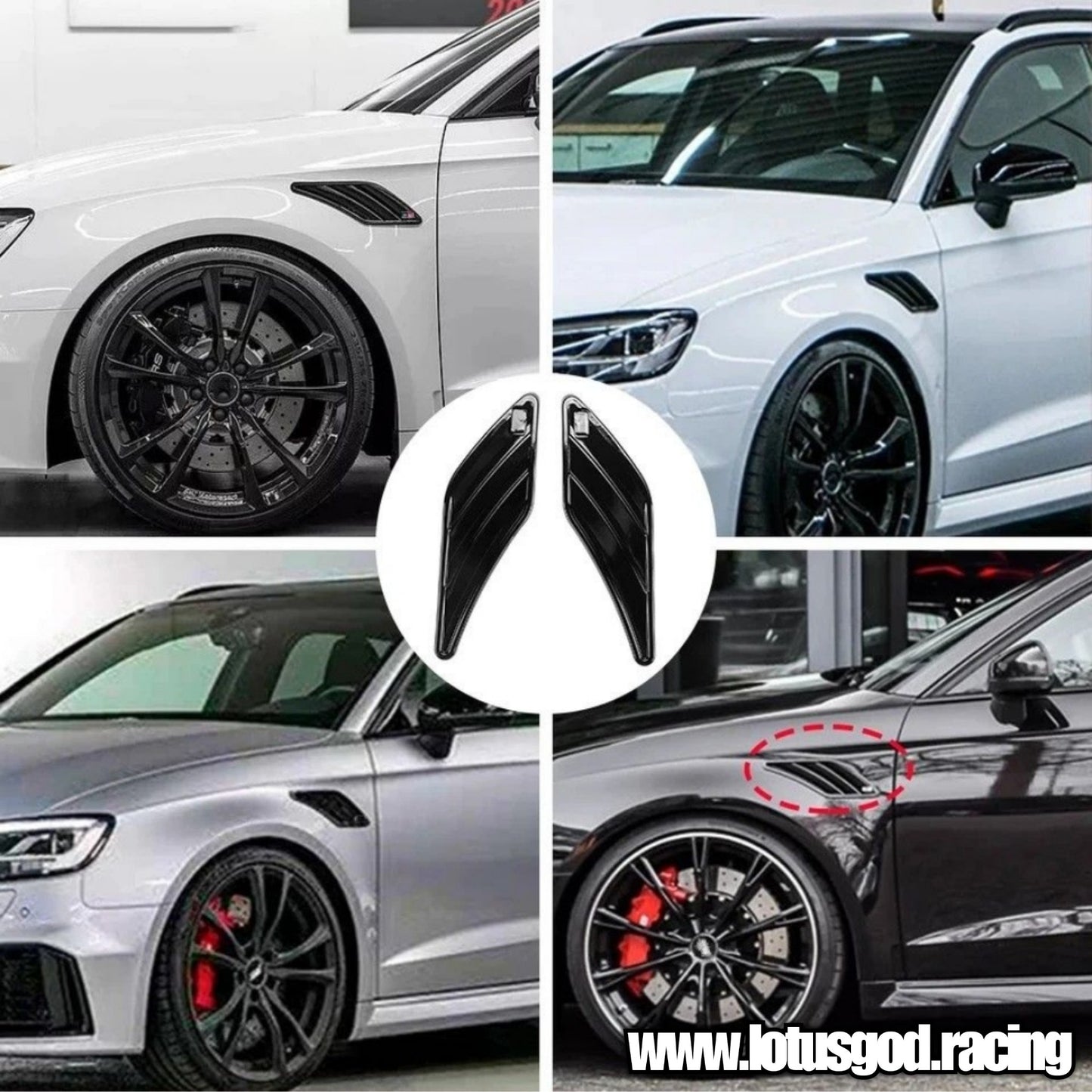 Universal RS Front Side Fender Bumper Display Air Flow Intake Shark Fin Panel Grill Vent Scoop