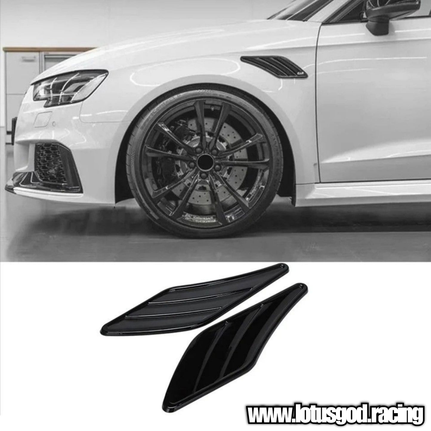 Universal RS Front Side Fender Bumper Display Air Flow Intake Shark Fin Panel Grill Vent Scoop
