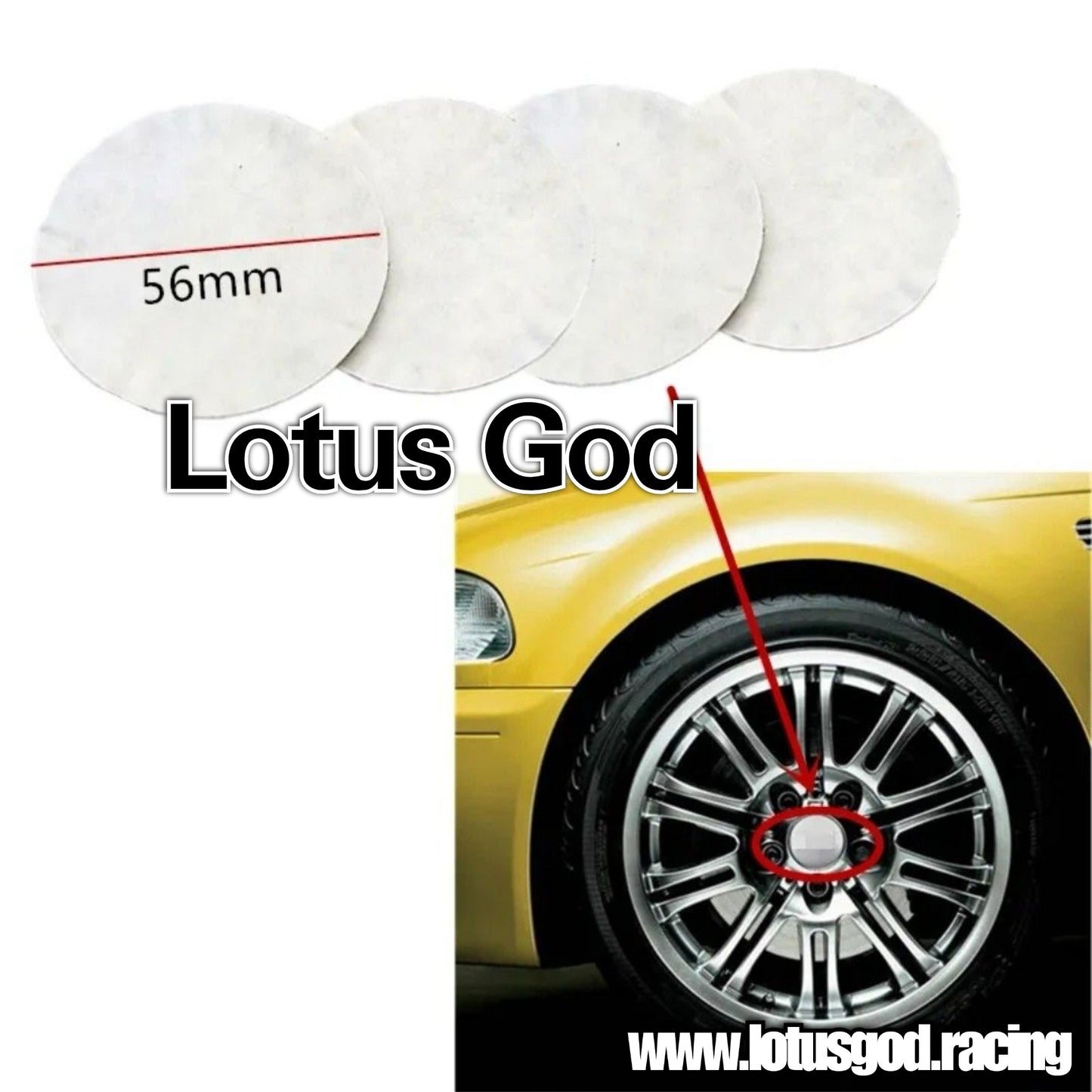 Lotus Yellow | Black Bonnet Nose Boot Badge Wheel Hub Emblem 56.5mm For Elise Exige S2 Etc