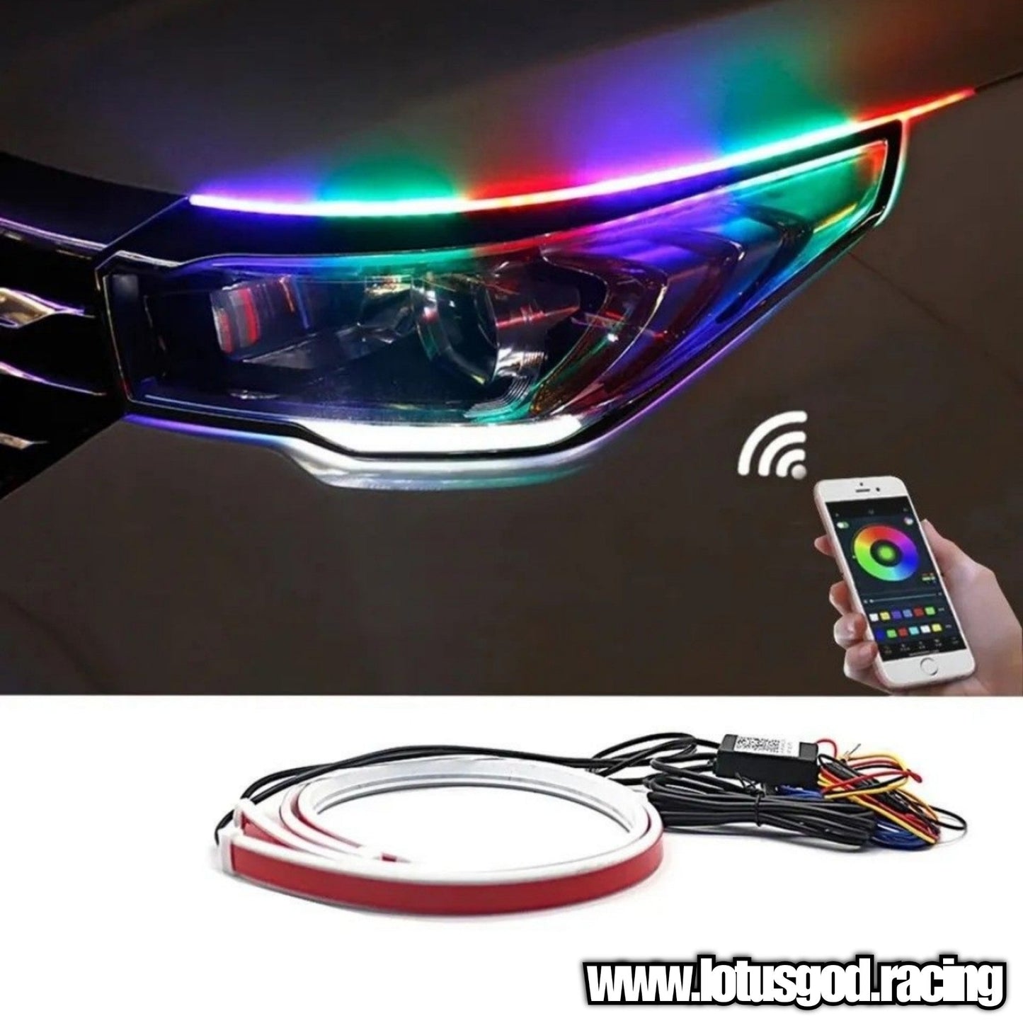 Super Dream Rainbow Sequential Scan Mode Bright Light Car Hood Headlight Strip Interior Ambient Neon Lamp Dashboard Dash Meter Back Led Light 60cm