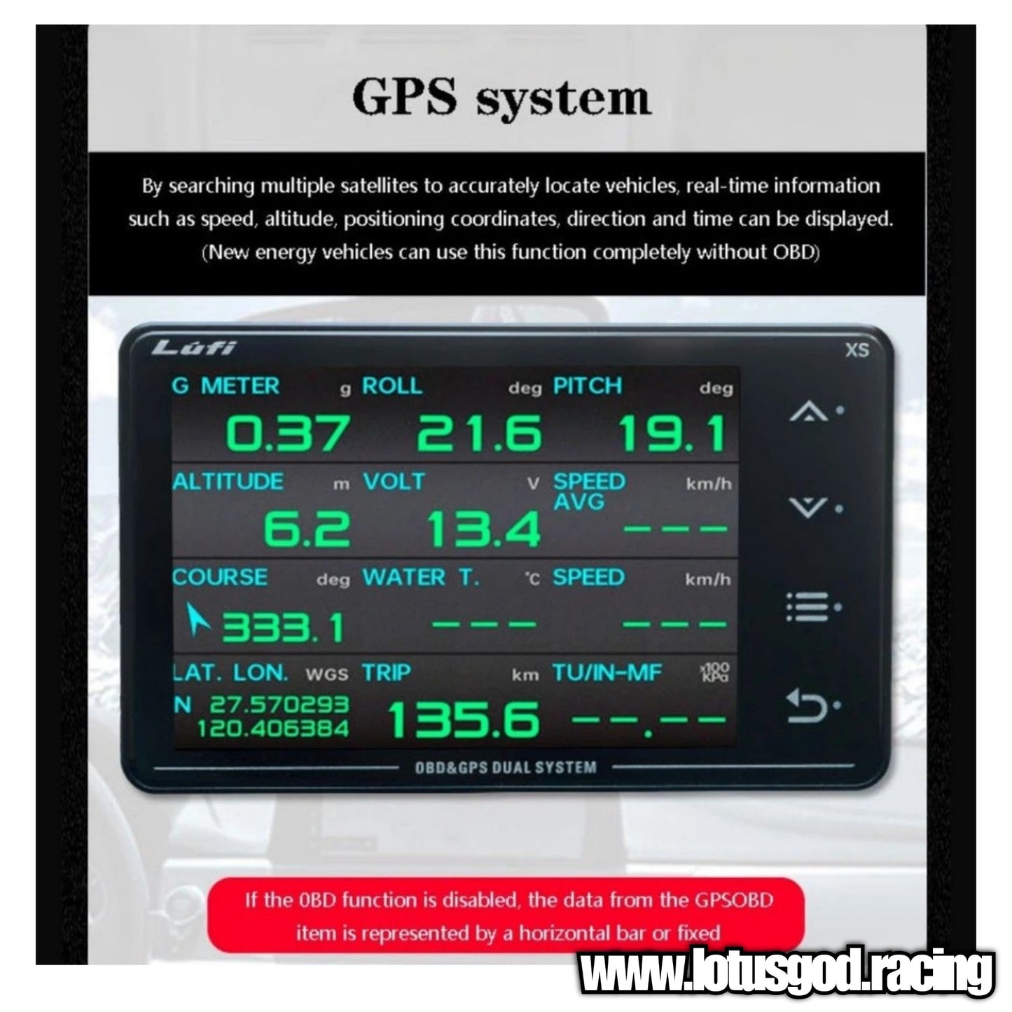 Lufi XS OBD2 Touch Screen GPS Racing Display Gauge Real time Display Speedometer Odometer