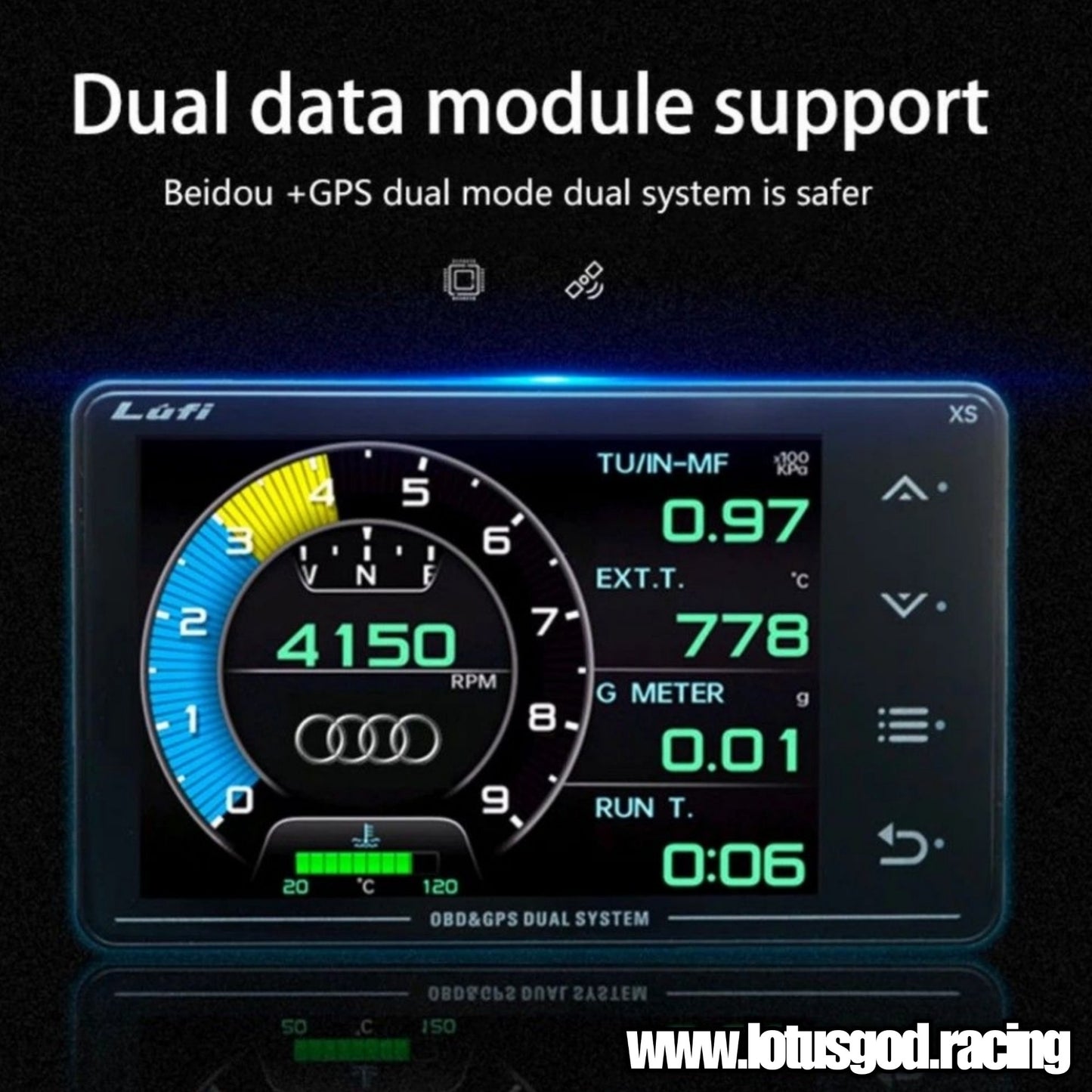 Lufi XS OBD2 Touch Screen GPS Racing Display Gauge Real time Display Speedometer Odometer