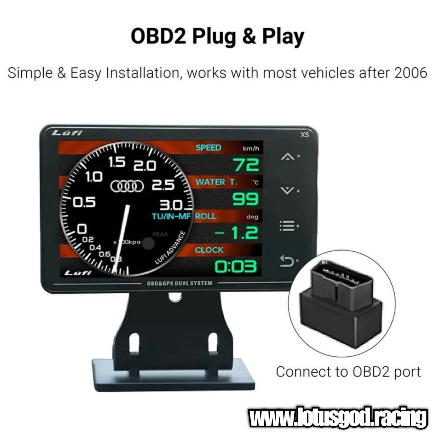 Lufi XS OBD2 Touch Screen GPS Racing Display Gauge Real time Display Speedometer Odometer