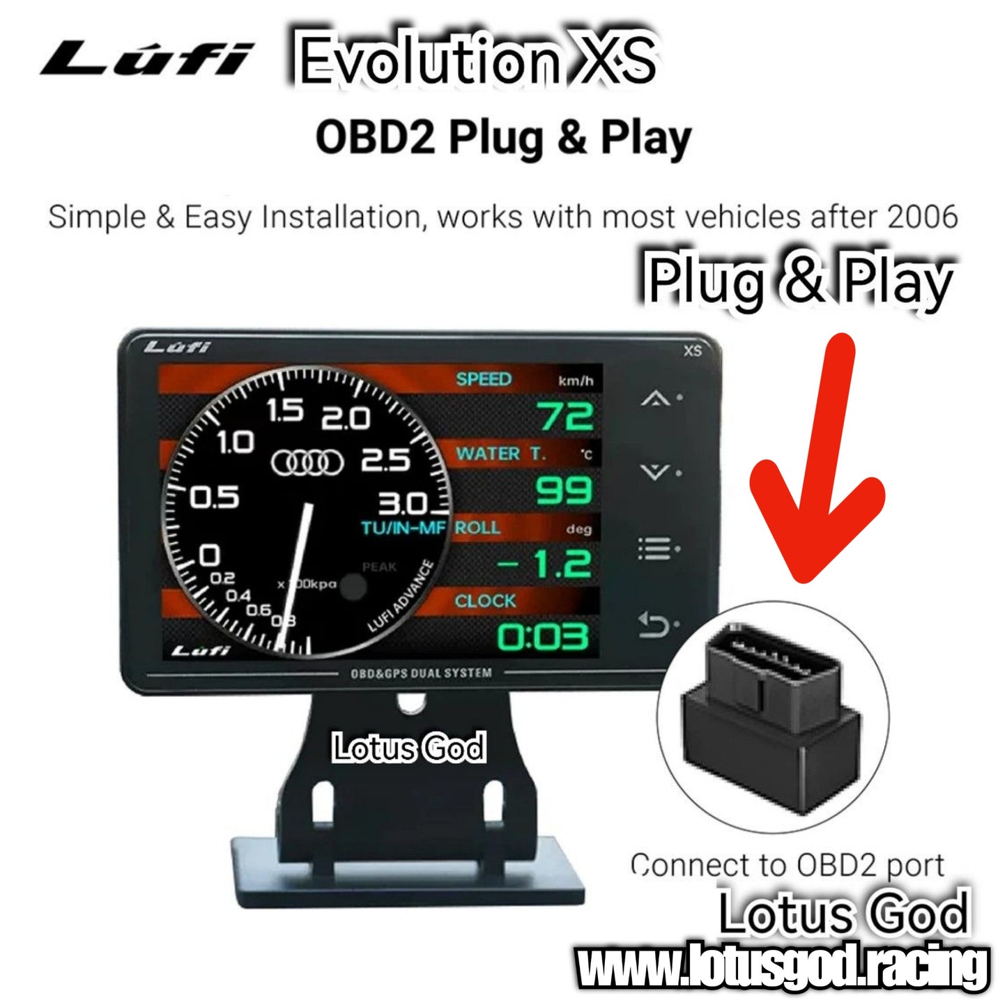 Lufi XS OBD2 Touch Screen GPS Racing Display Gauge Real time Display Speedometer Odometer