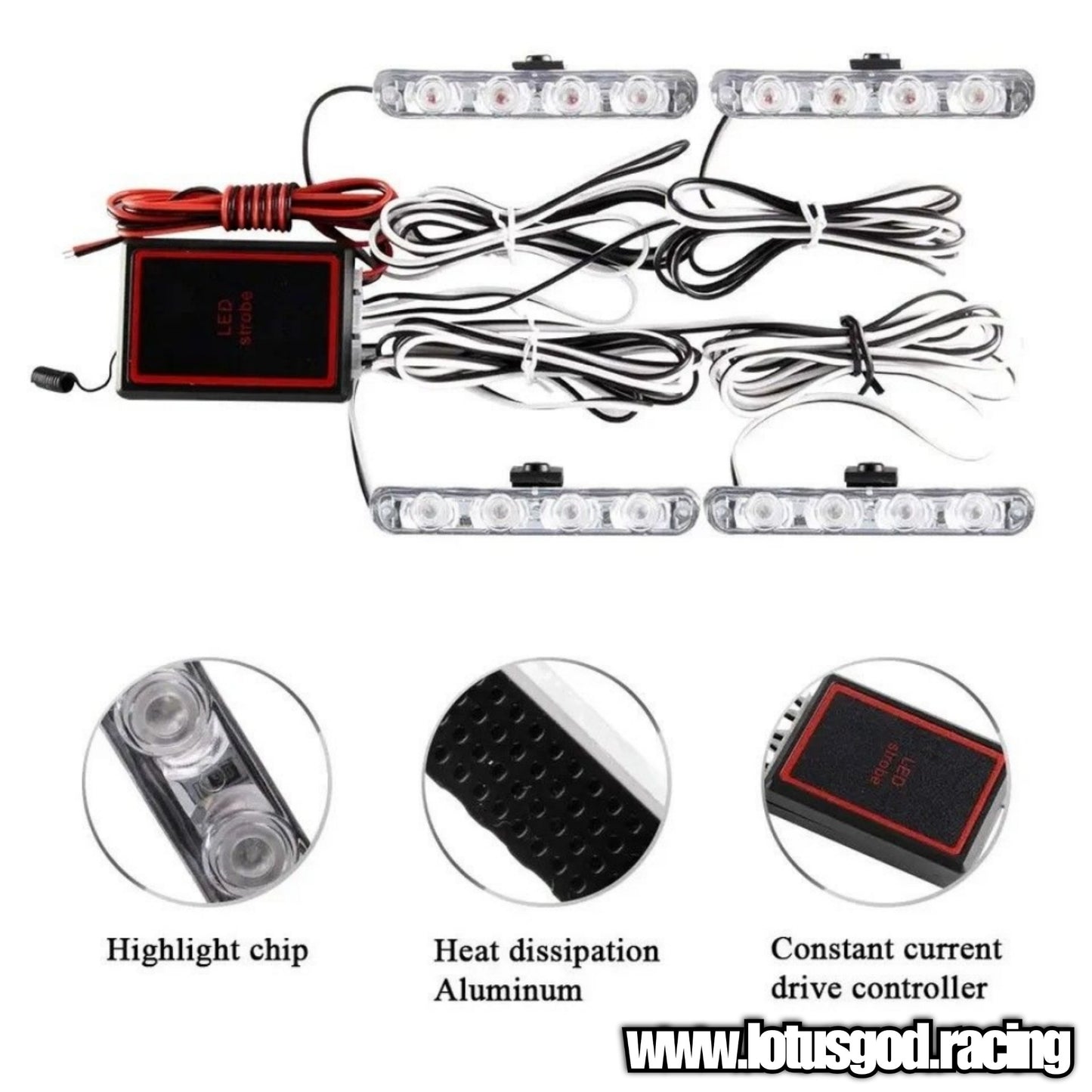 12 Volts Strong Powerful Strobe Red | White | Blue Red Police Led 16 LED Lights + Wireless Controller