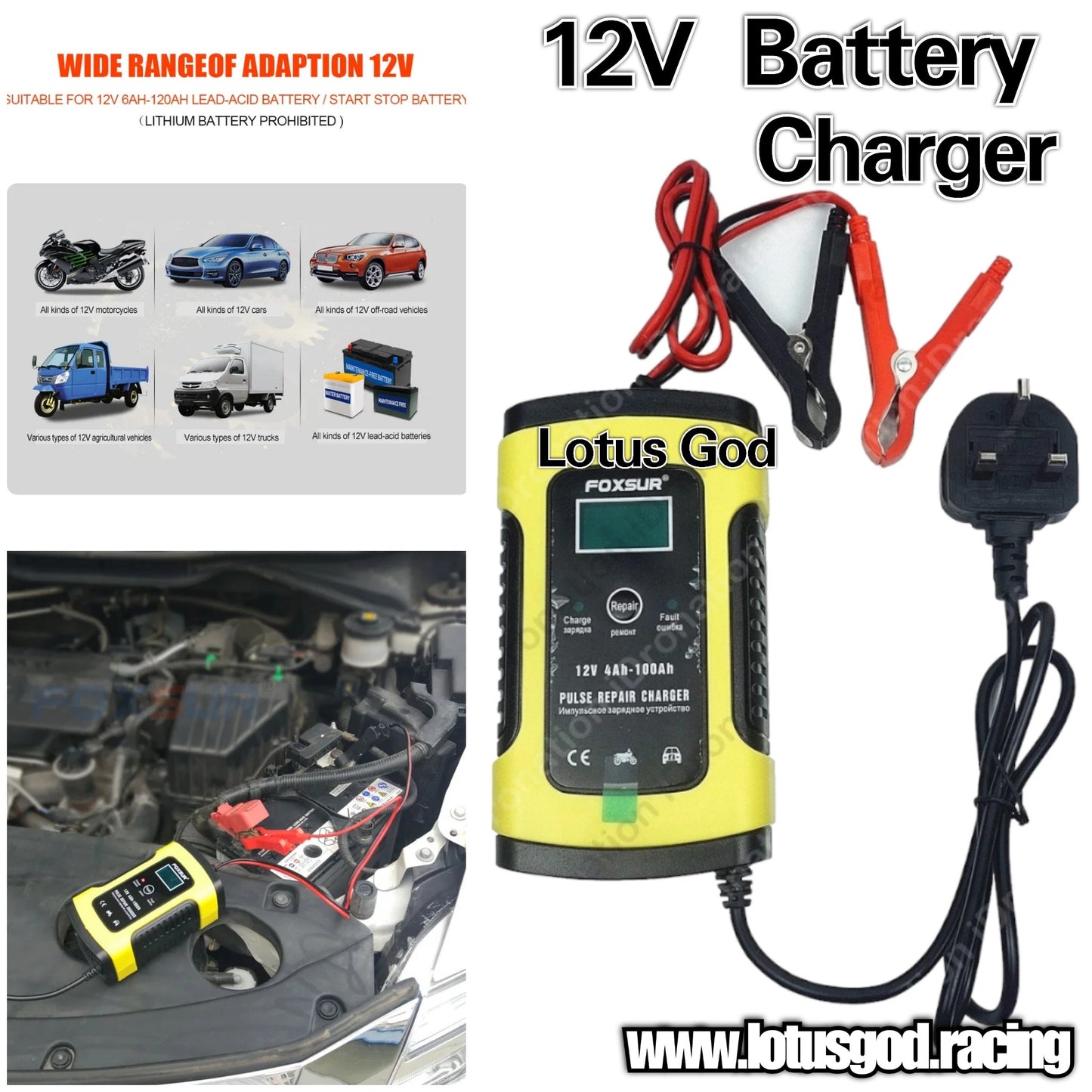 12V Lead Acid Battery Pulse 4ah - 100ah Lcd Display Repair Smart Charger UK Plug