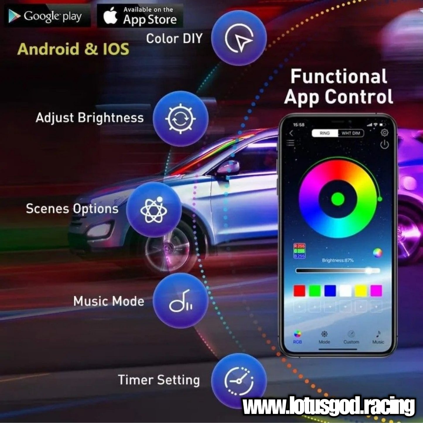 12 Volts Undercarriage RGB Flexible LED Bottom Chassis Underglow Strip Light Waterproof Phone APP Control Neon Underbody Light Lamp