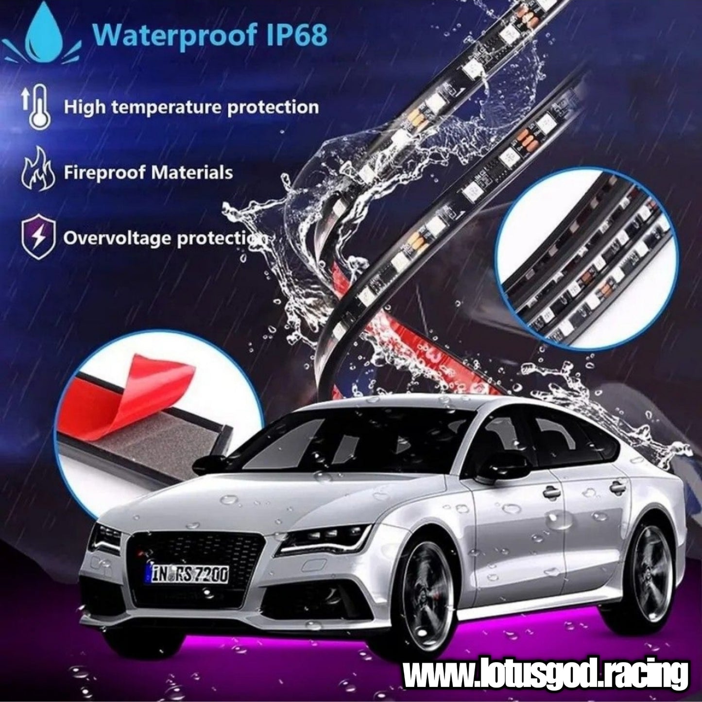 12 Volts Undercarriage RGB Flexible LED Bottom Chassis Underglow Strip Light Waterproof Phone APP Control Neon Underbody Light Lamp