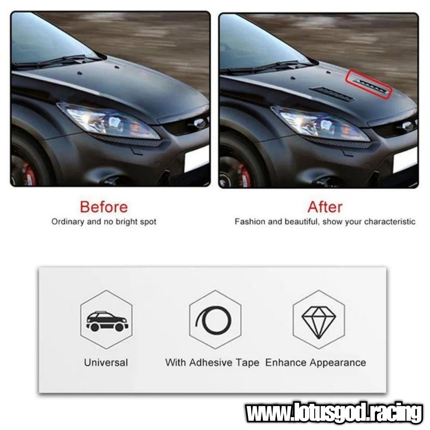 Universal Black | Carbon Fiber Print Front Rear Fender Bumper Air Flow Intake Shark Fin Panel Grill Vent