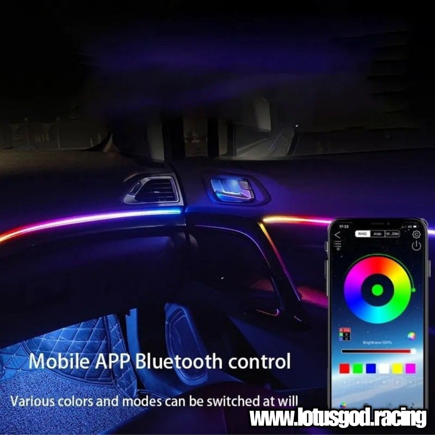 12 Volts Plug & Play 110cm + 110cm | 35cm Usb Powered App + Remote Control RBG I COB Rainbow Light For 12v Interior Dash Panel Meter Etc