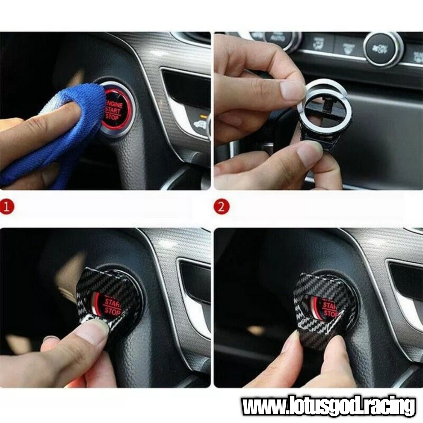 Carbon Fiber Print Classic 1 Click Push Start Ignition Button Metal Switch Cover