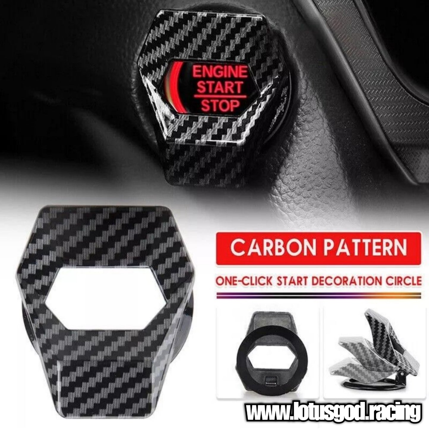 Carbon Fiber Print Classic 1 Click Push Start Ignition Button Metal Switch Cover