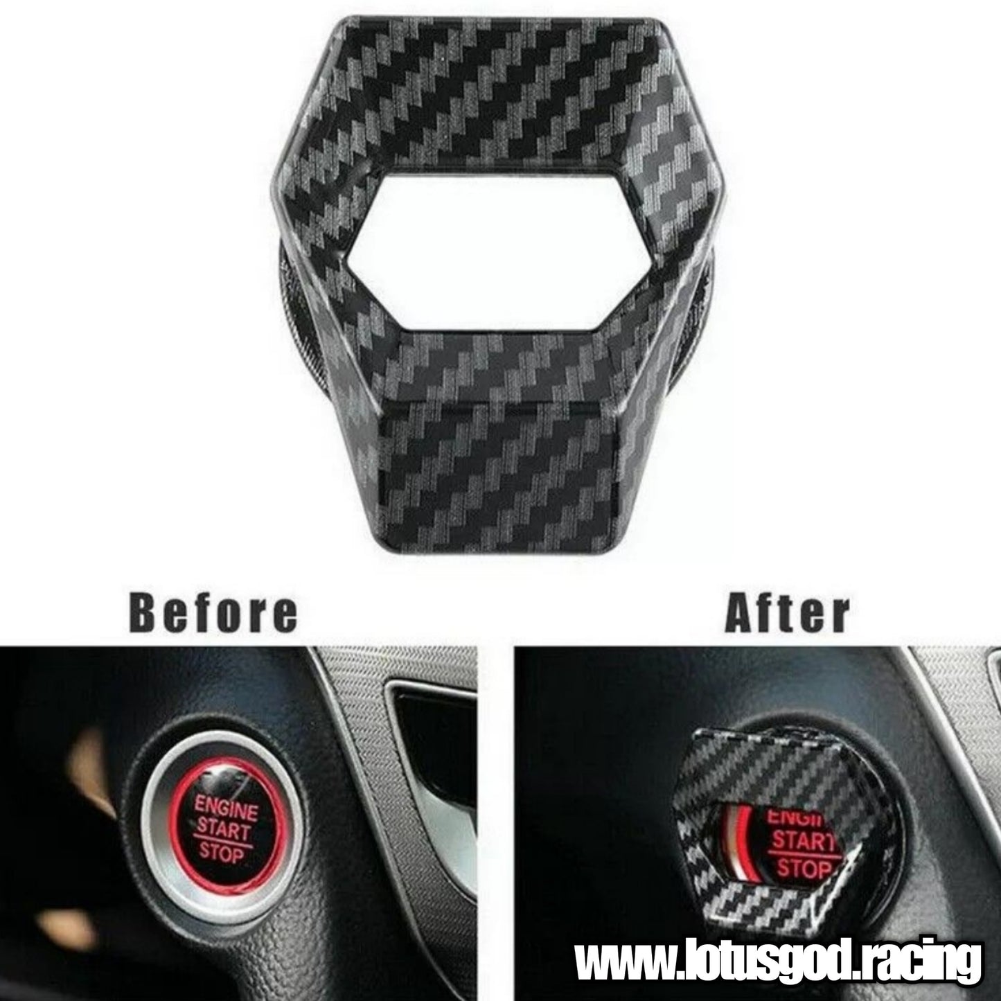 Carbon Fiber Print Classic 1 Click Push Start Ignition Button Metal Switch Cover