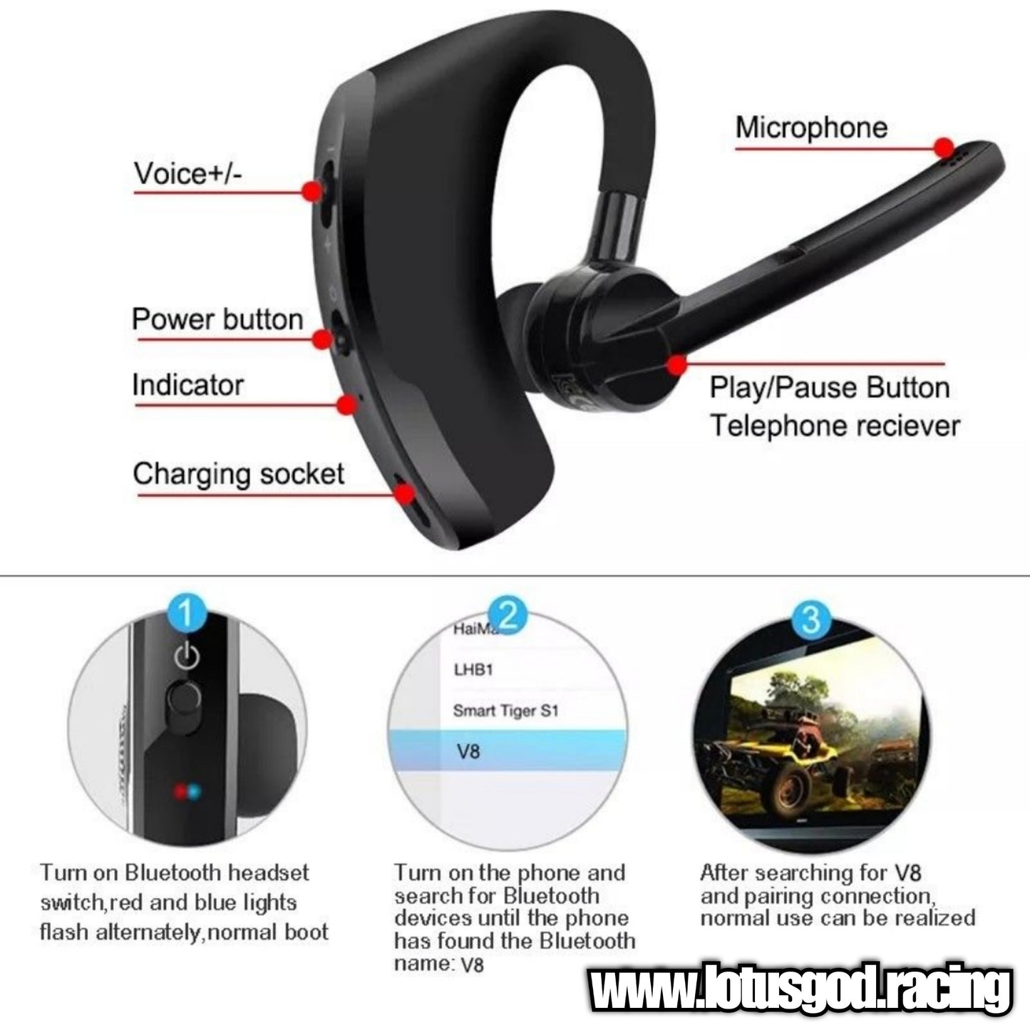Handsome Looking Wireless Bluetooth V8 | V9 Stereo Earphone Handsfree BT Headset Earpiece