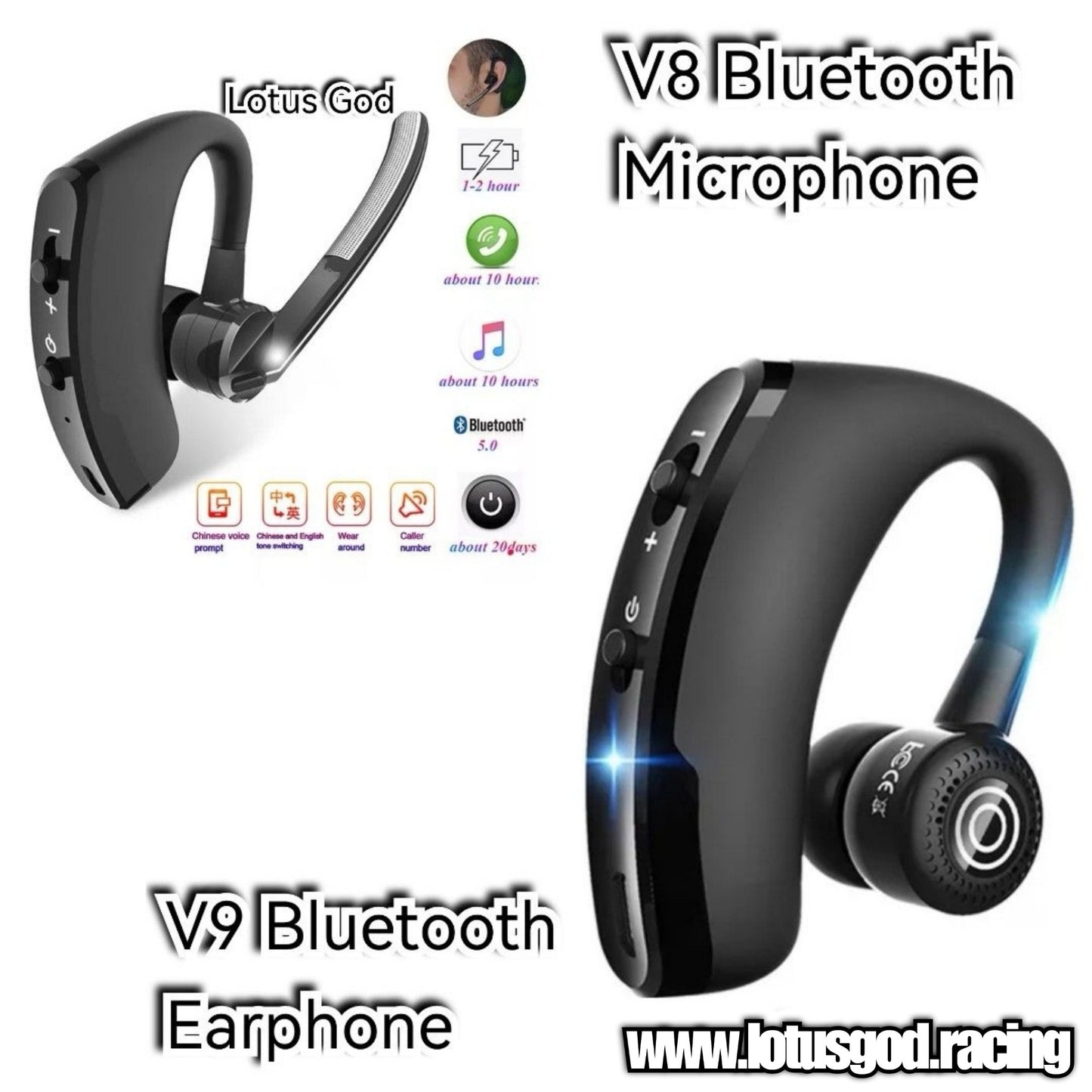 Handsome Looking Wireless Bluetooth V8 | V9 Stereo Earphone Handsfree BT Headset Earpiece