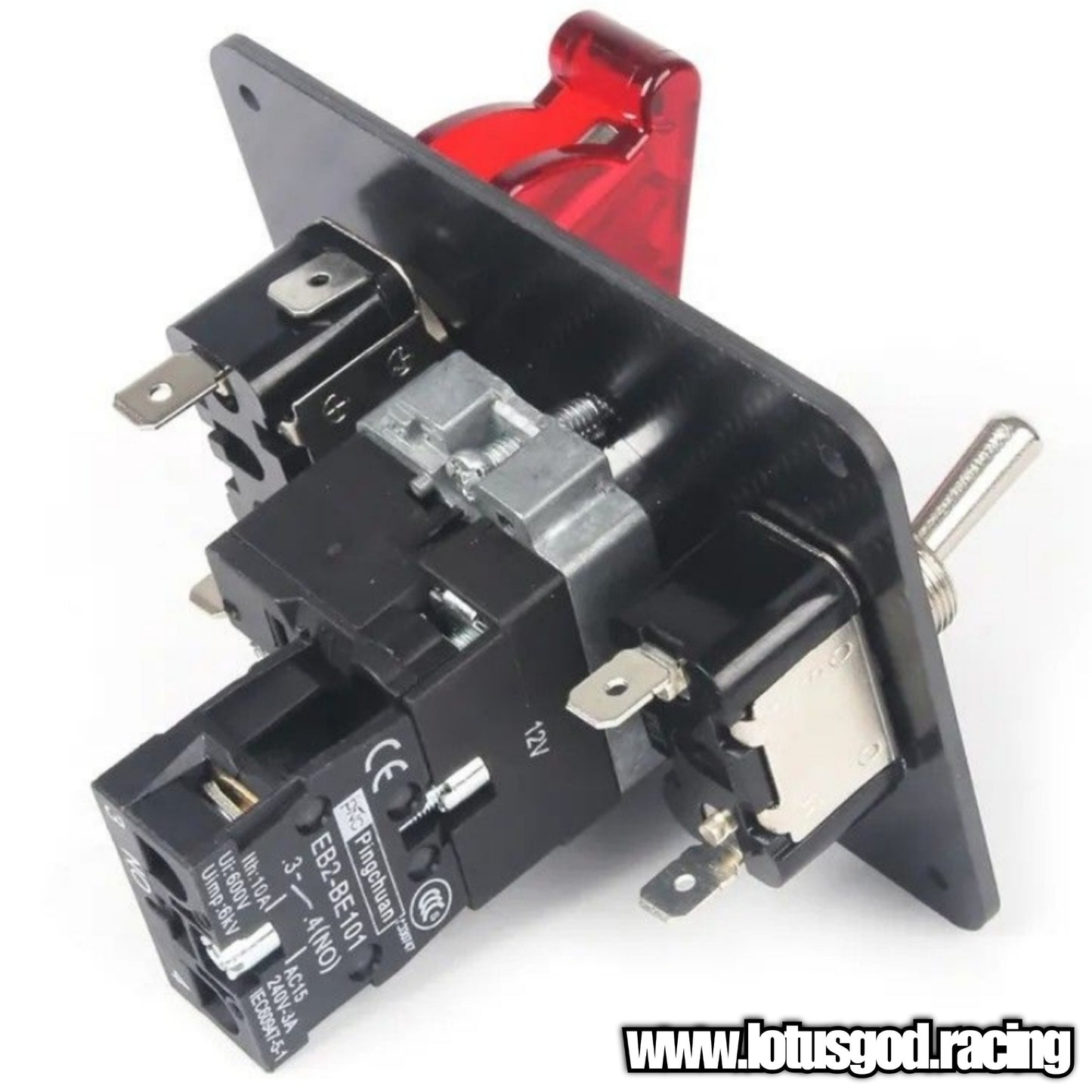 12 Volts Red Push Start Button + Ignition Switch Full Carbon Fiber Panel + Relay Wires