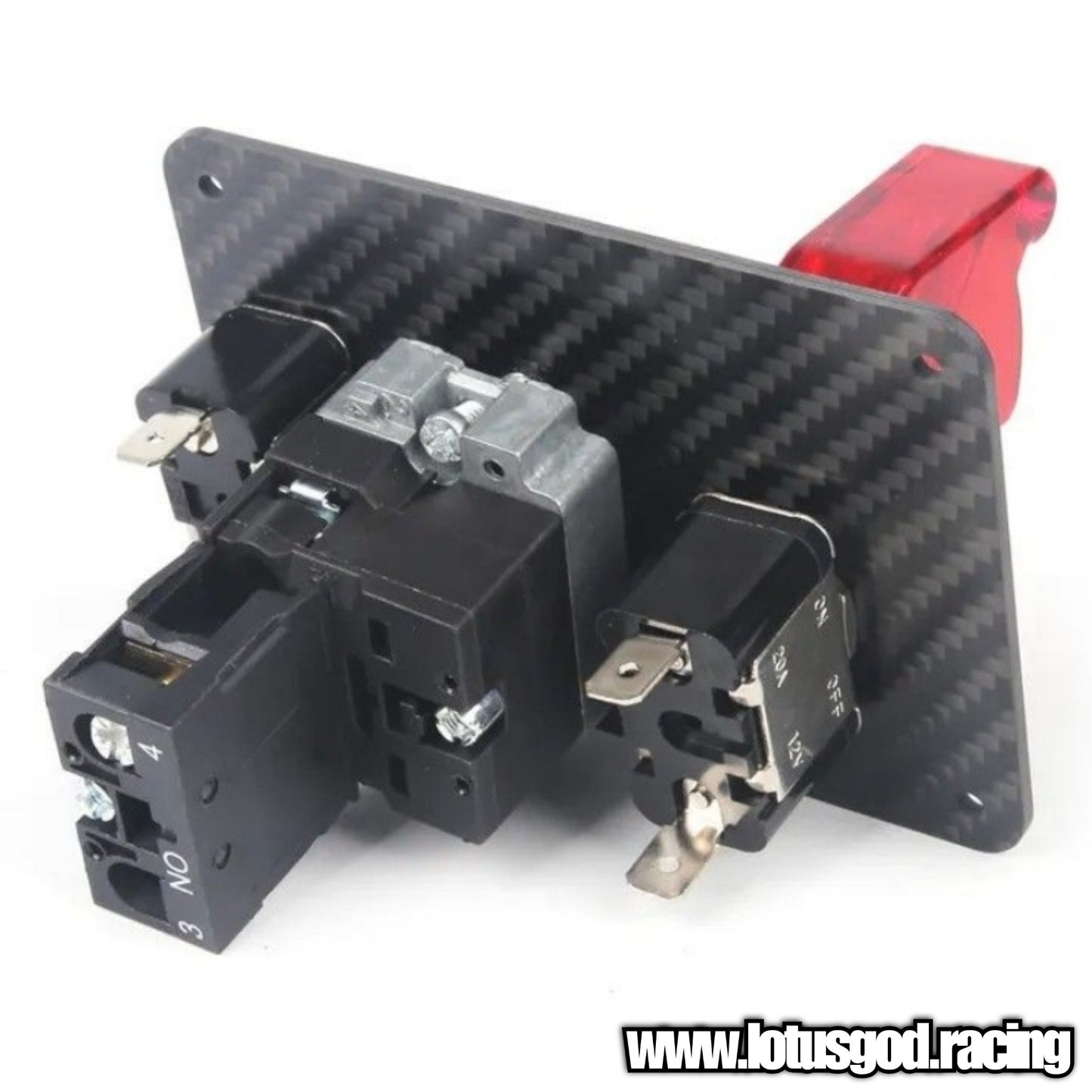12 Volts Red Push Start Button + Ignition Switch Full Carbon Fiber Panel + Relay Wires