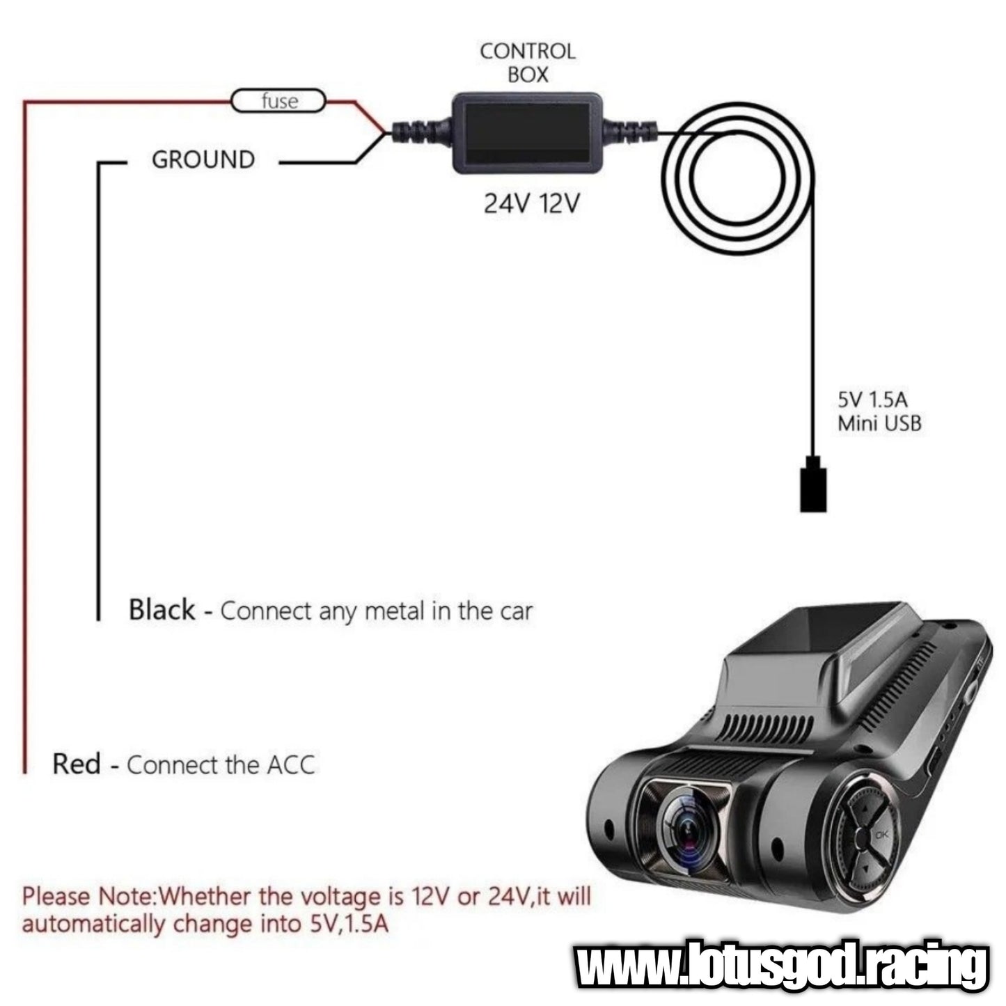 12 | 24 Volts Car Dash Cam Hardwire Kit To 5 Volts Converter Mini Micro USB Type C Charger Cable 3.2m Hard Wire For Auto DVR Dashcam Mirror Camera Recorder Etc