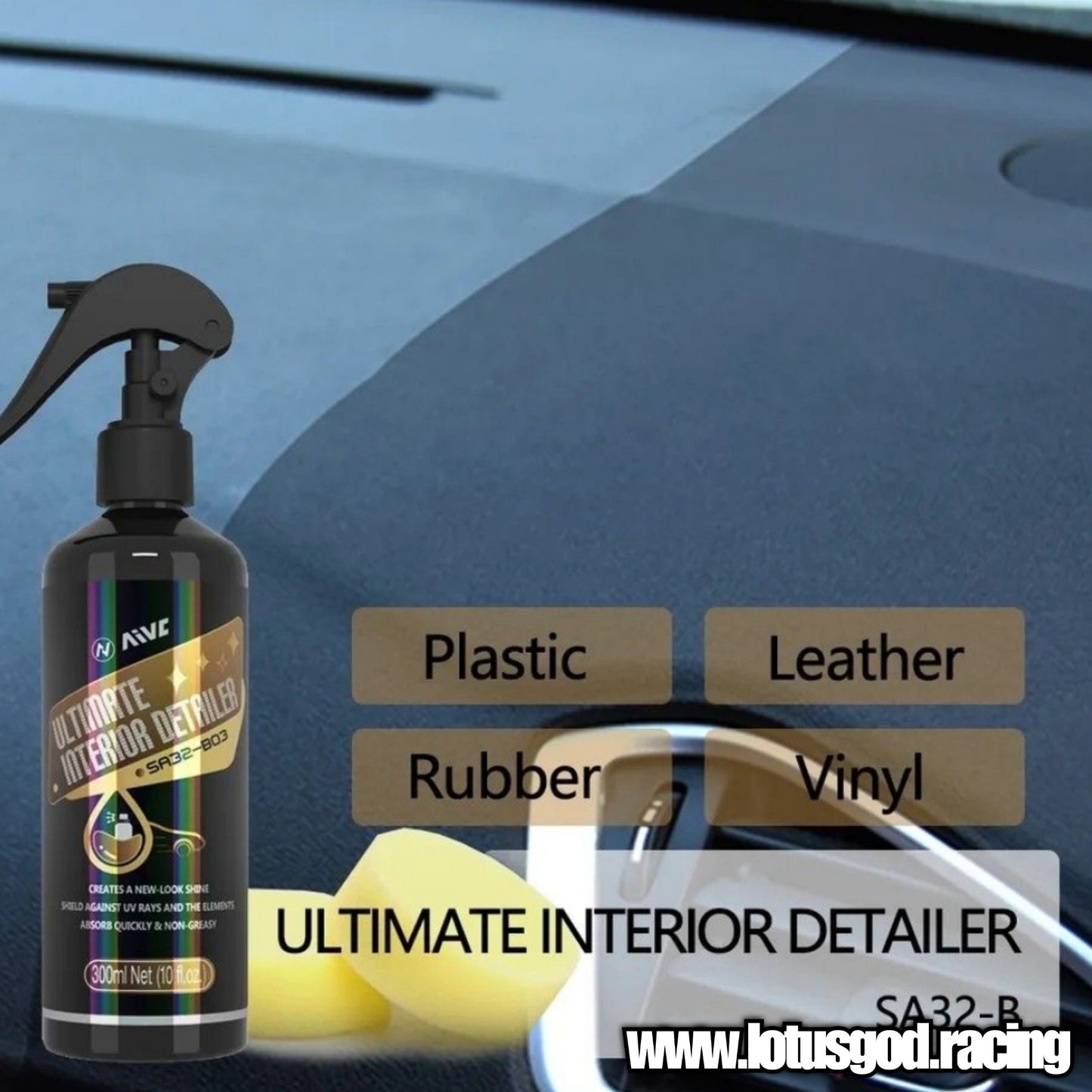 Ultimate Dashboard Interior Shine Dash Leather Vinyl Plastic Detailer Cleaner + Round Sponge 120ml