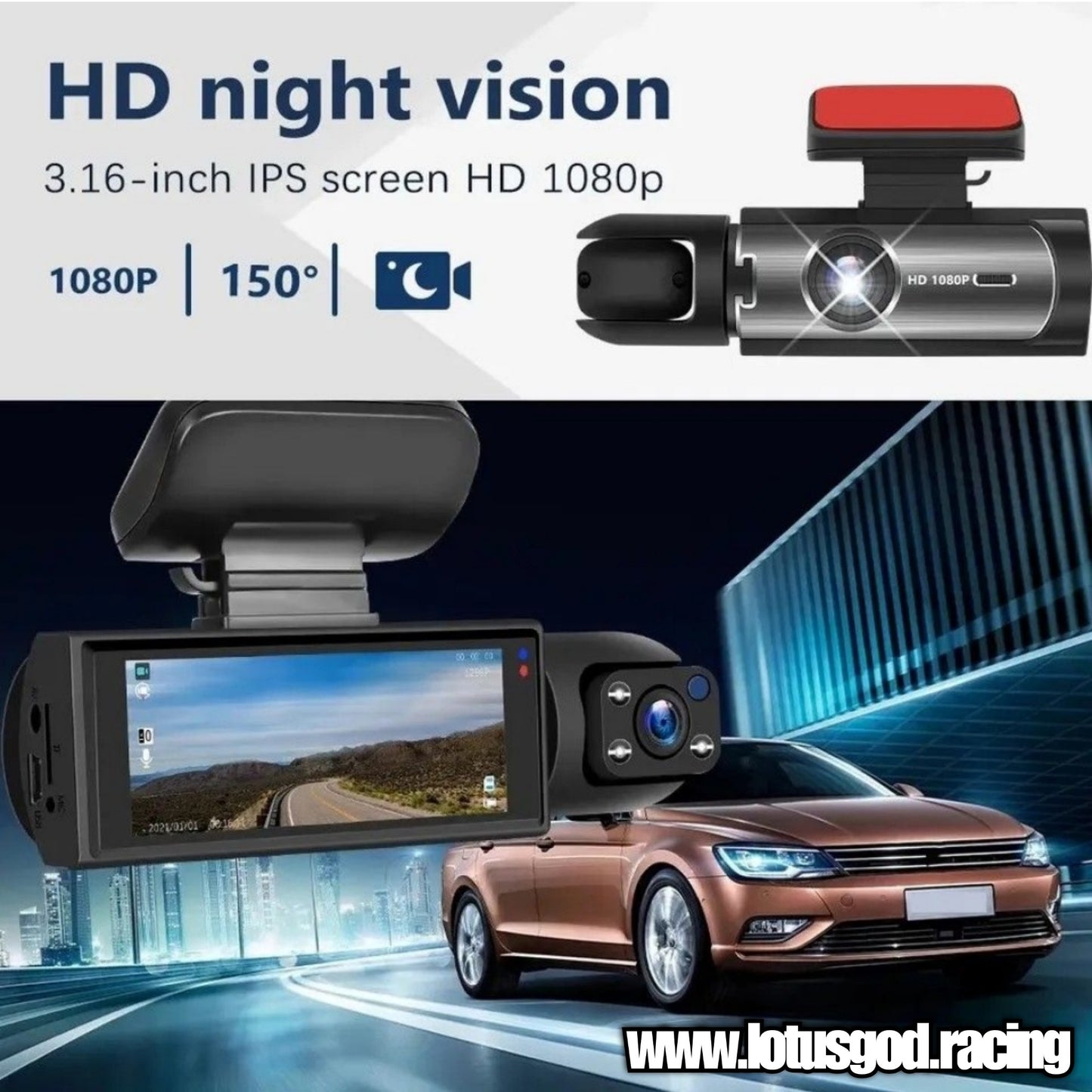 3.16 Inch Better Than Nothing Front Dash Cam Dual 2 Lens Adjustable Inside Camera + G-sensor HD Night Vision Wide Angle Car DVR Driving Recorder