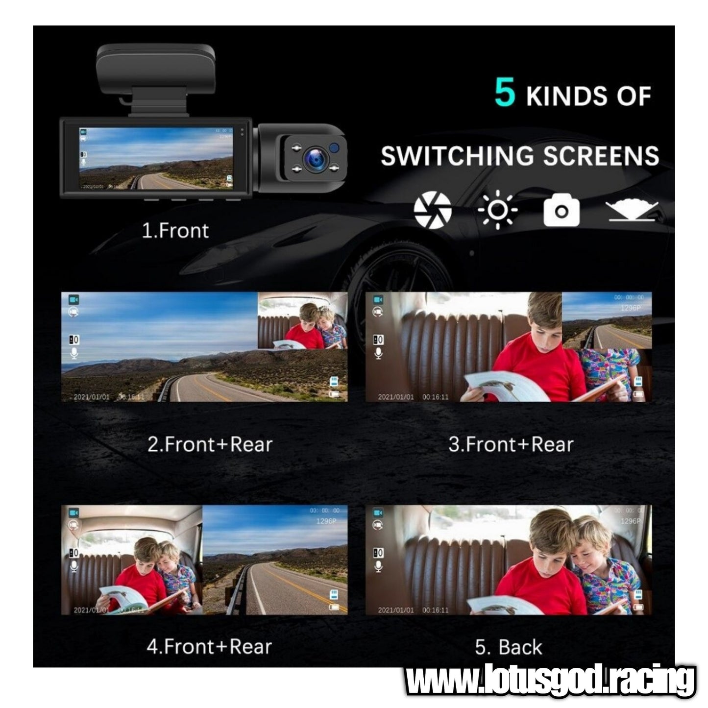 3.16 Inch Better Than Nothing Front Dash Cam Dual 2 Lens Adjustable Inside Camera + G-sensor HD Night Vision Wide Angle Car DVR Driving Recorder