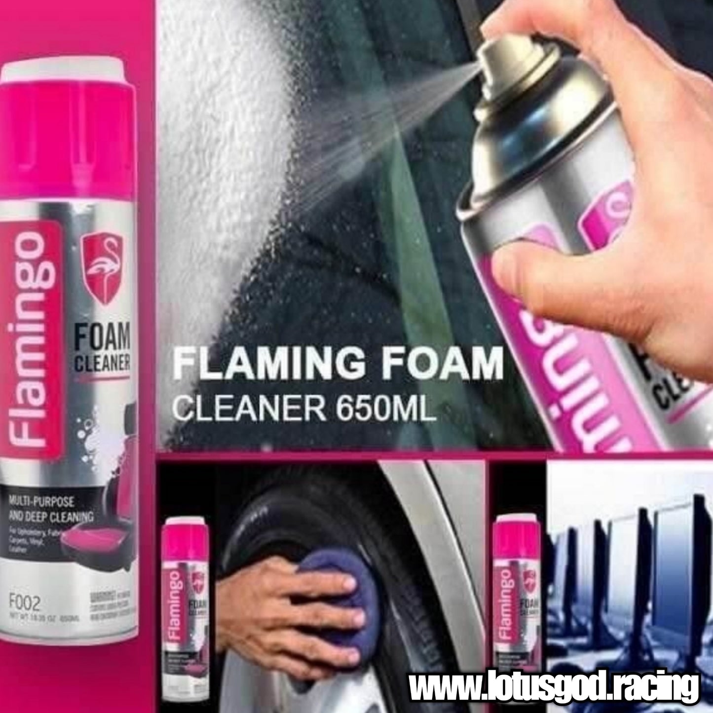 Flaming Flamingo Deep Cleaning Multipurpose Foam + Brush For Tyre Interior Dash Etc
