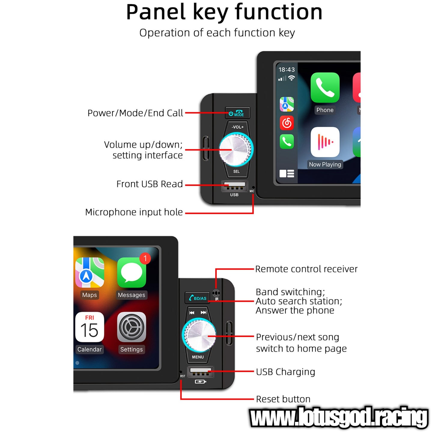 1 Din CarPlay 5 Inch Bluetooth Mirror Link Wide Touch Screen Screen USB Mp3 4 5 Window CE Car Audio FM Radio GPS Car Play Unit