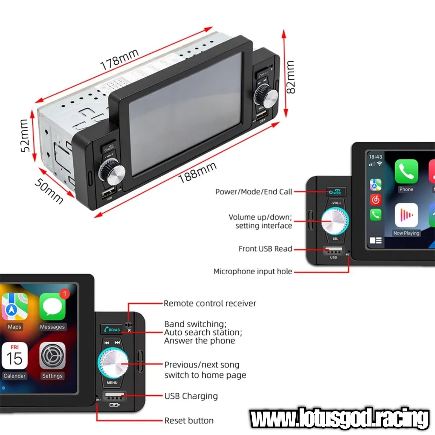 1 Din CarPlay 5 Inch Bluetooth Mirror Link Wide Touch Screen Screen USB Mp3 4 5 Window CE Car Audio FM Radio GPS Car Play Unit