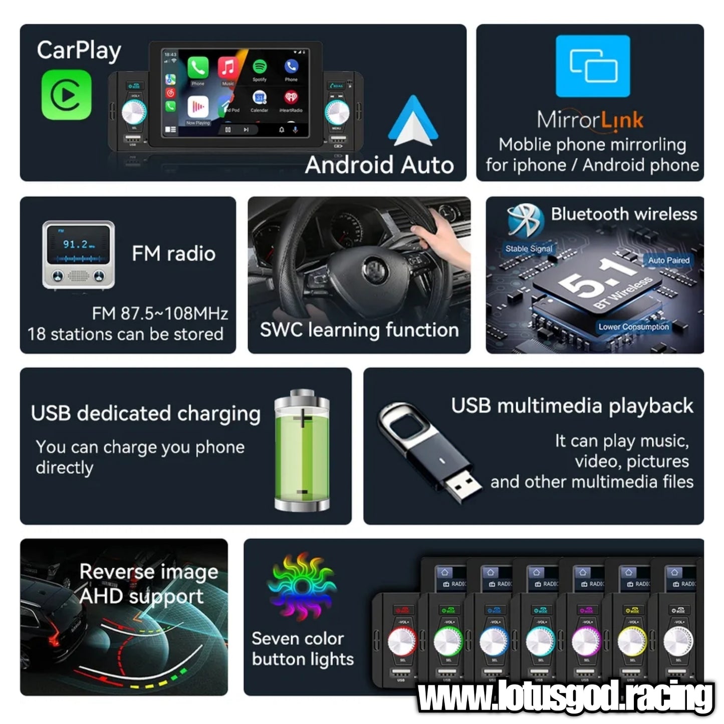 1 Din CarPlay 5 Inch Bluetooth Mirror Link Wide Touch Screen Screen USB Mp3 4 5 Window CE Car Audio FM Radio GPS Car Play Unit