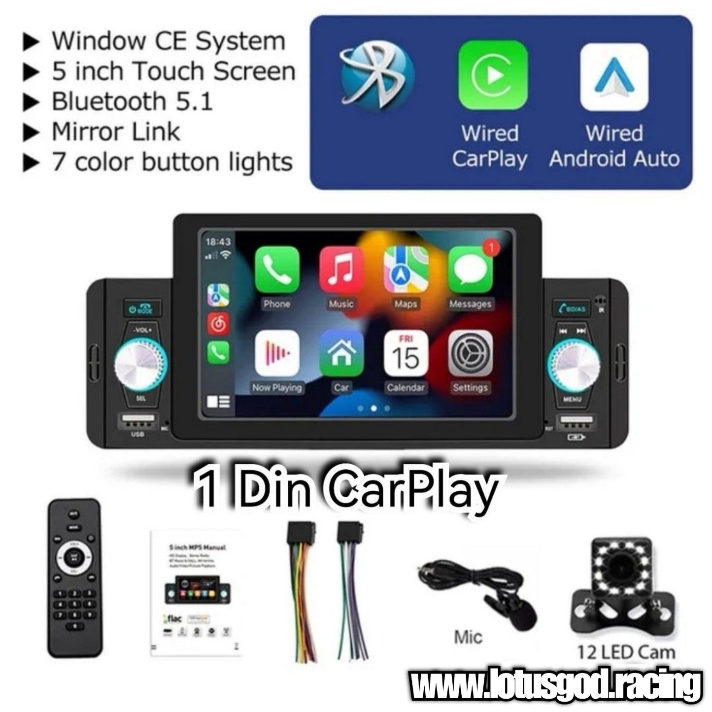 1 Din CarPlay 5 Inch Bluetooth Mirror Link Wide Touch Screen Screen USB Mp3 4 5 Window CE Car Audio FM Radio GPS Car Play Unit