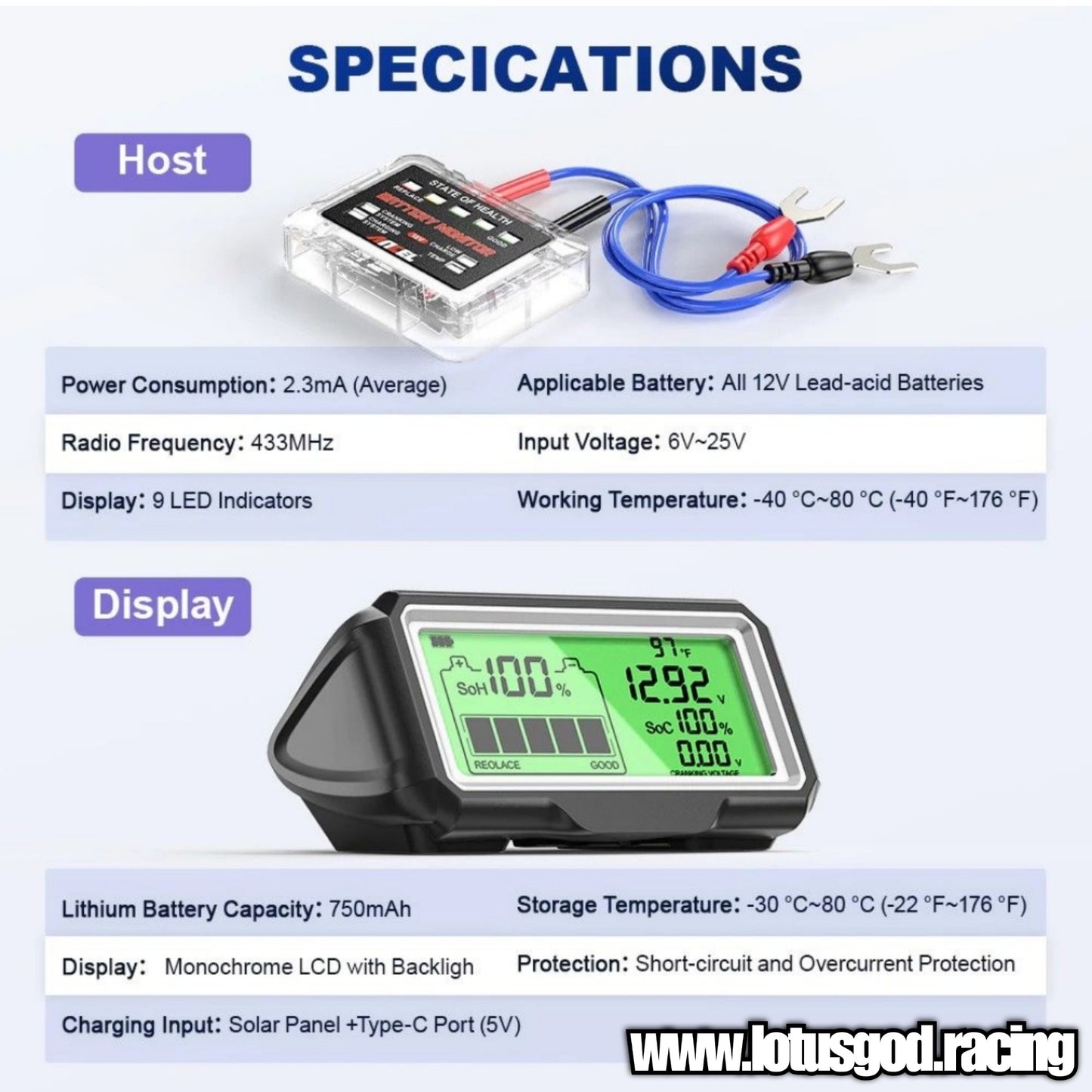 12 Volts Battery Solar Powered + Rechargeable Type C Digital Meter Gauge For Real Time Monitoring Health And Power