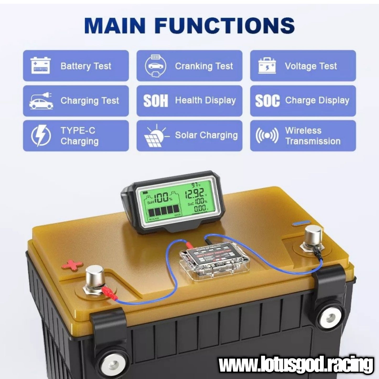 12 Volts Battery Solar Powered + Rechargeable Type C Digital Meter Gauge For Real Time Monitoring Health And Power