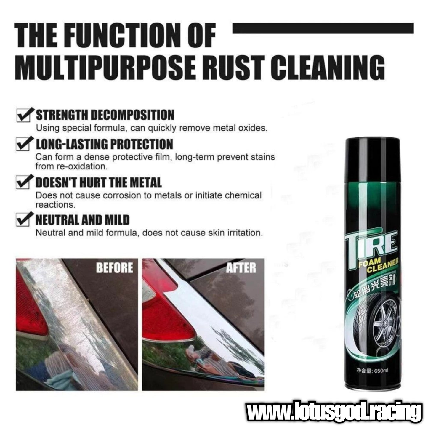 Tyre Rubber Plastic Cleaner Foam Shine Spray For Car Lorry Van Pick Up Motorcycle Tires 600ml