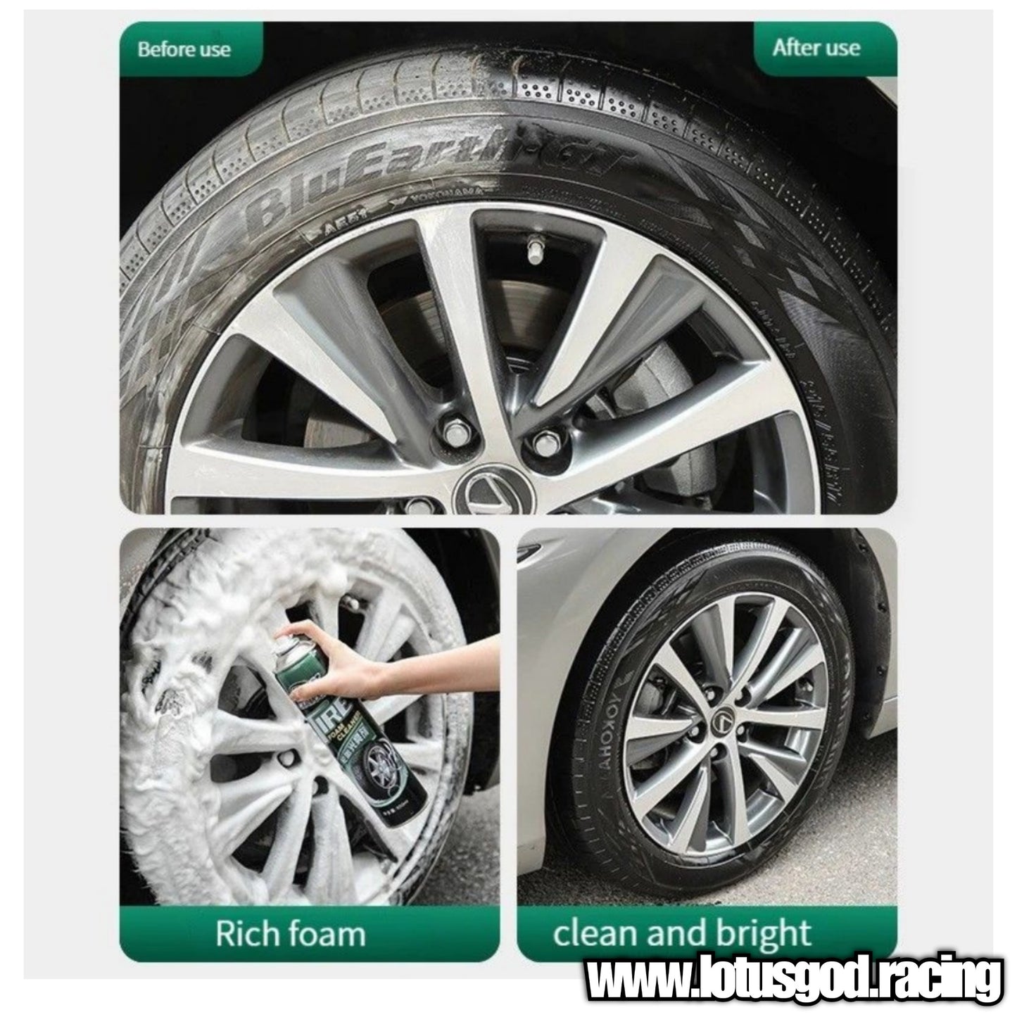 Tyre Rubber Plastic Cleaner Foam Shine Spray For Car Lorry Van Pick Up Motorcycle Tires 600ml