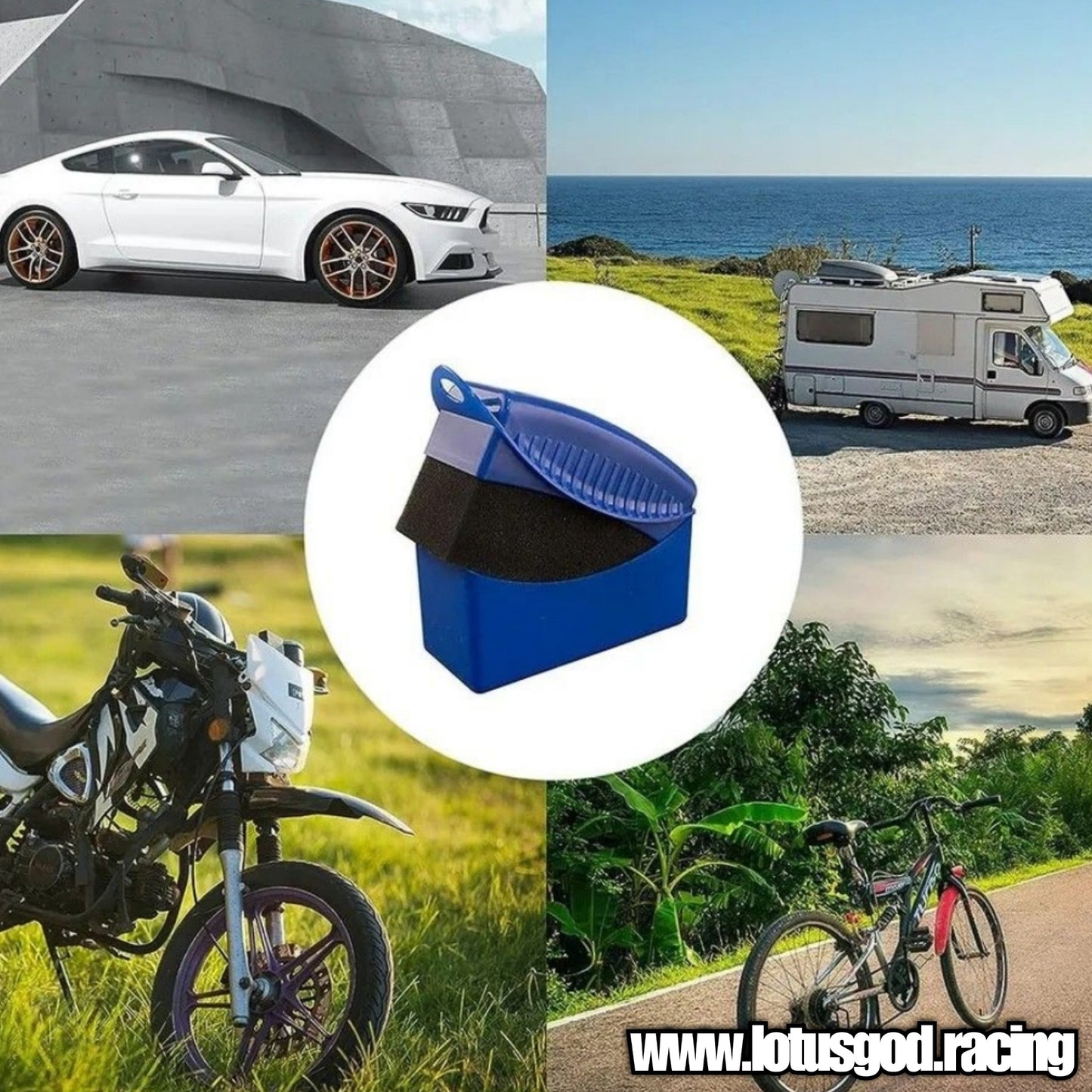 Black + Blue Tyre Shine Wax Sponge & Casing Box For Car Motorcycle Tire Wall Body Coating Car Wash Etc