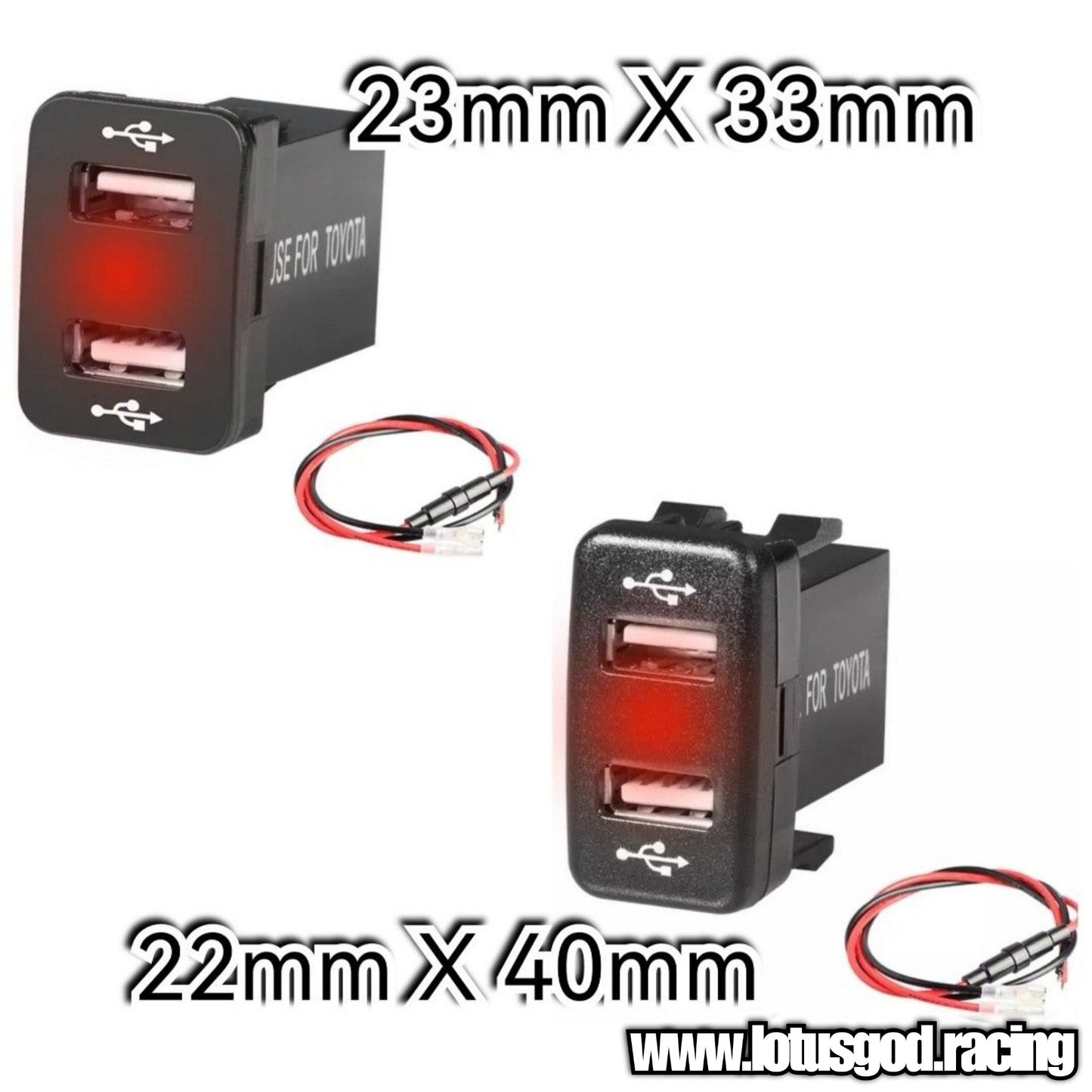 2.1A Dual 2 USB Red Led Charger Socket Plug Panel Display Fast Car Charging Red For Toyota Or Universal For Other Vehicles