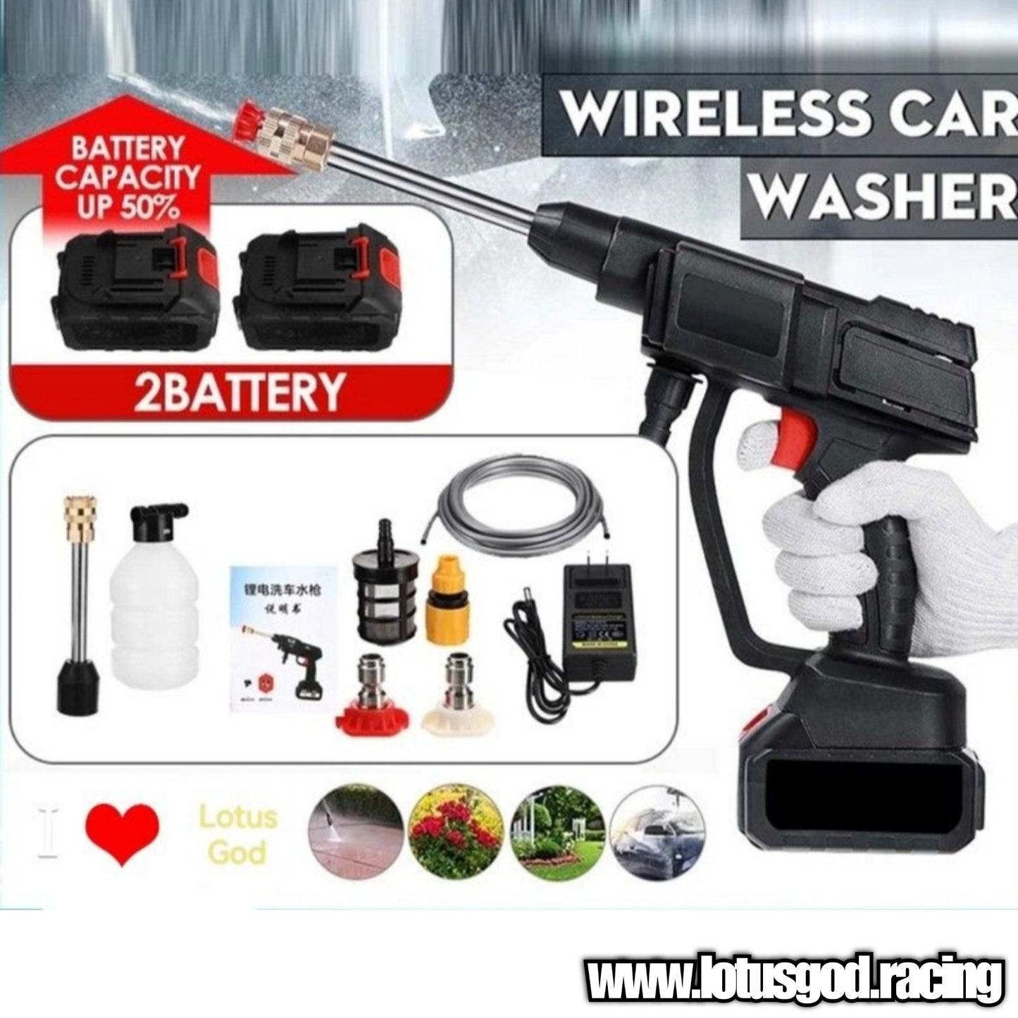 Wireless Portable Bucket Water Jet High Pressure Car Motorcycle Wash Machine Spray Gun Cleaner Tool For Pail Suction + Rechargeable Big Battery