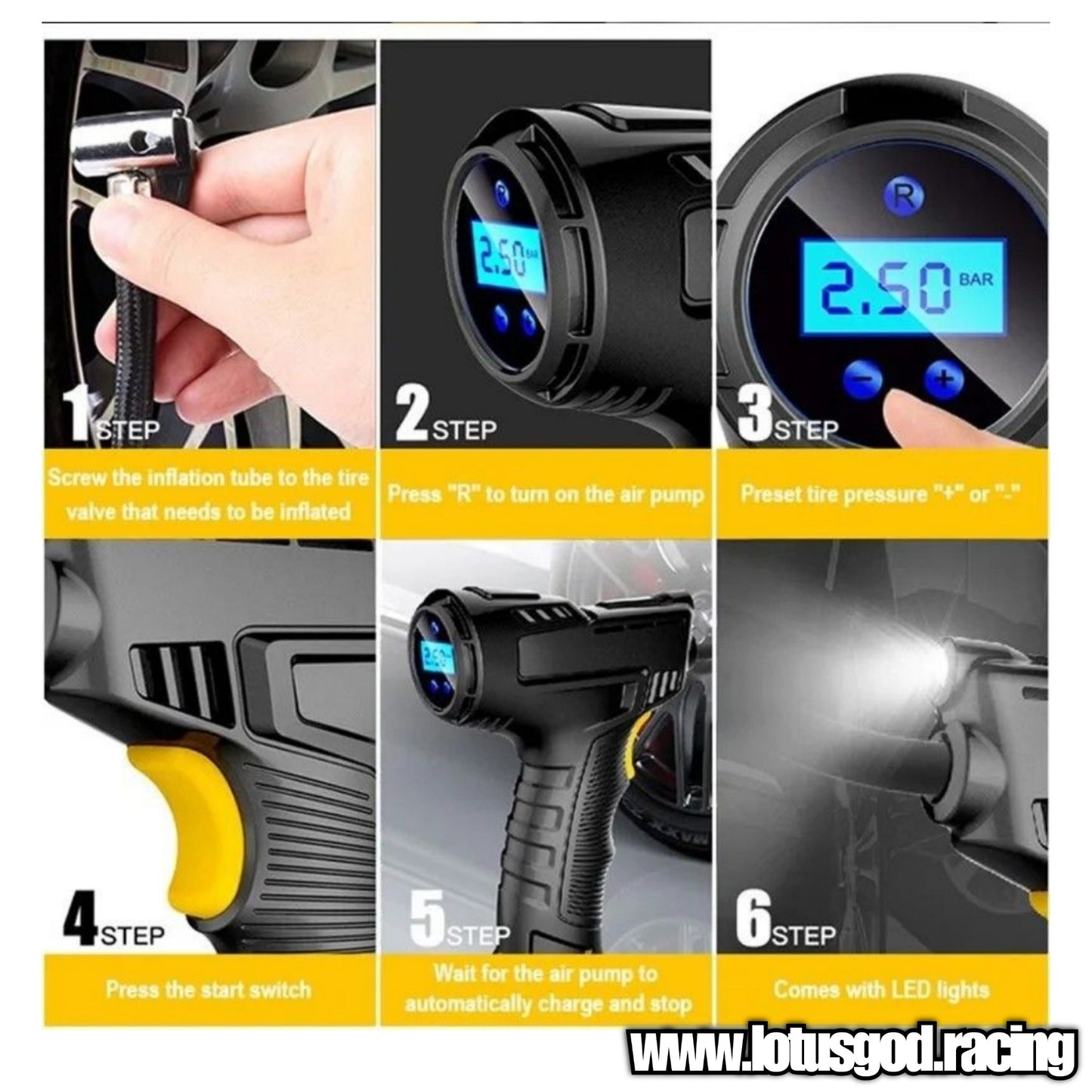 120W USB Rechargeable Schrader Valve Electric Air Compressor Tyre Pump Inflator + Led For Car Van Pick Up Etc