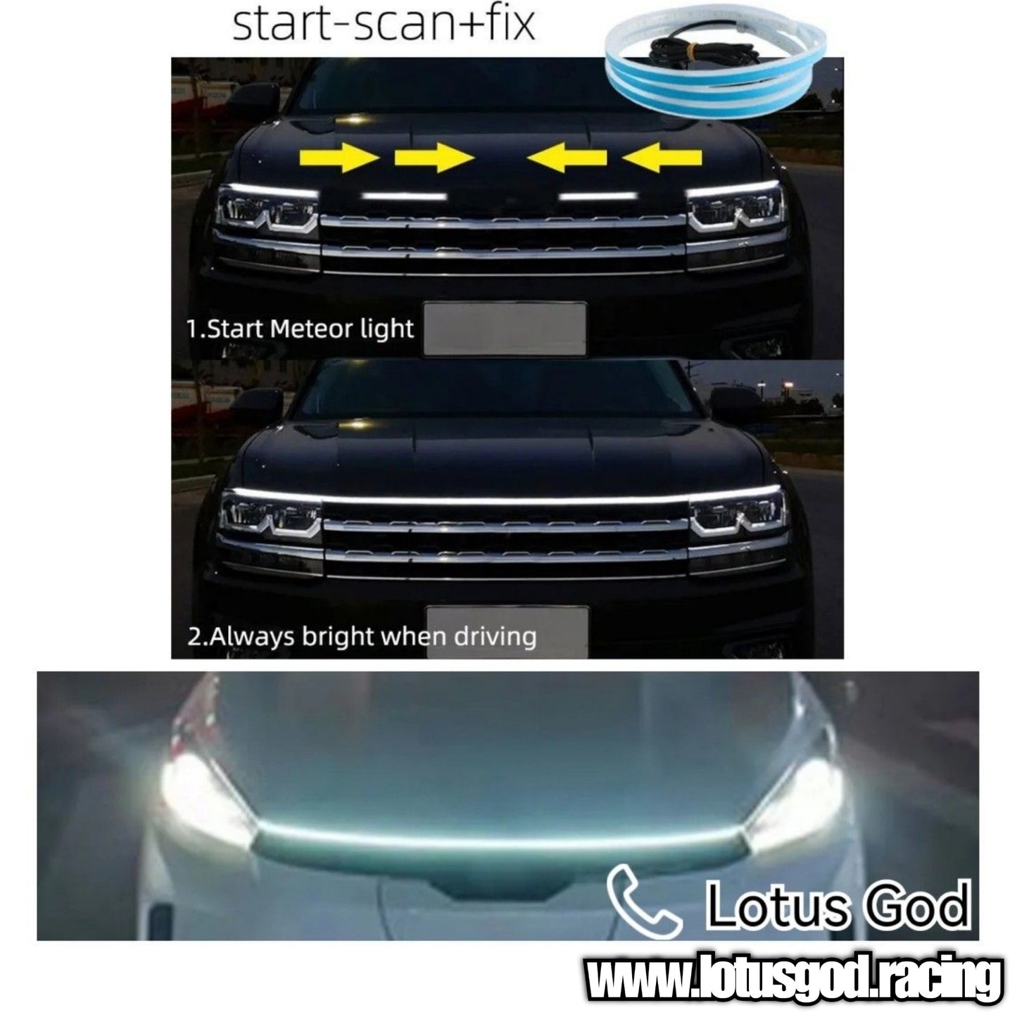 180cm 12V Super Blue | White Sequential Scan Mode Bright Led Light Car Hood Bonnet Strip Interior Ambient Neon Lamp