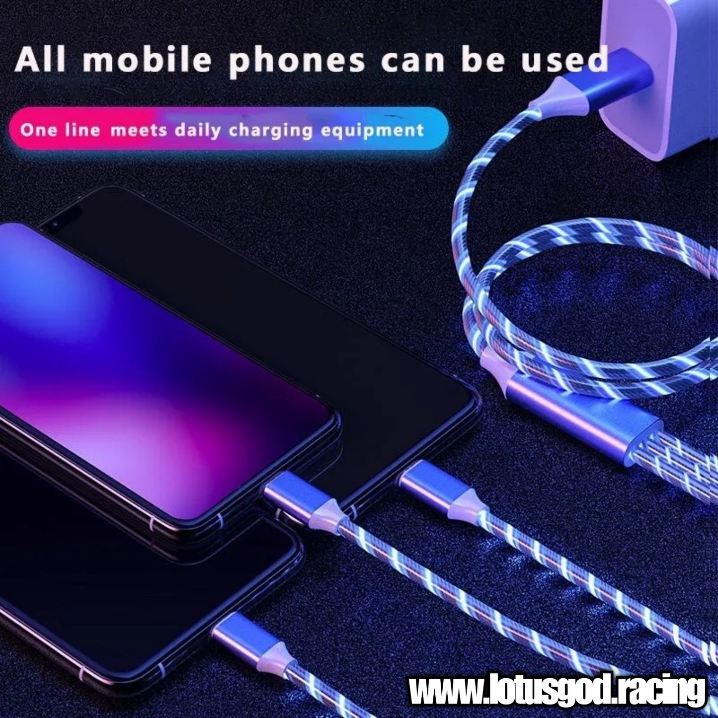 3 in 1 Super Led Glowing Dream Light 3A Fast Charging Micro USB Type C For iPhone Samsung Xiaomi Redmi Phone Charger USB Cable