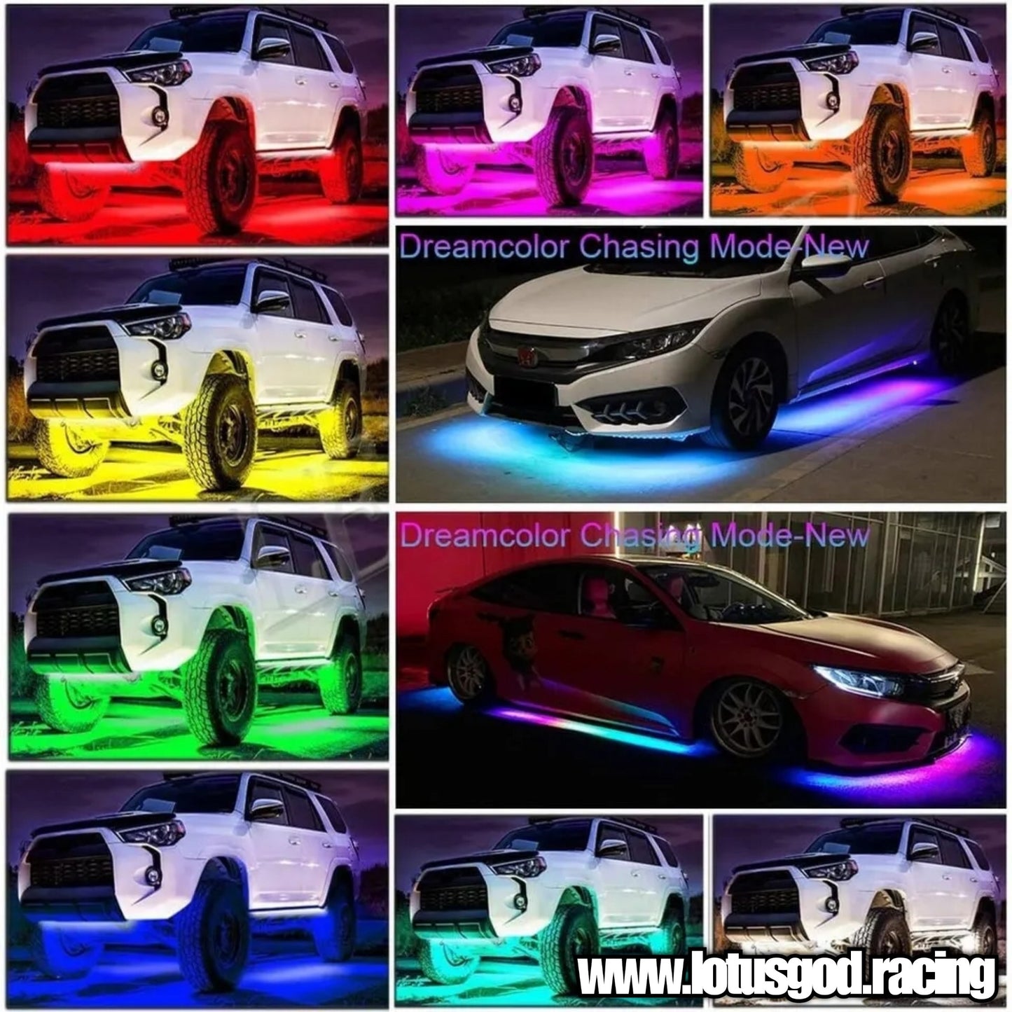 12 Volts Rainbow Dream LED Undercarriage Flexible Bottom Chassis Underglow Strip Light Waterproof Remote/APP Control Neon Underbody Light Lamp