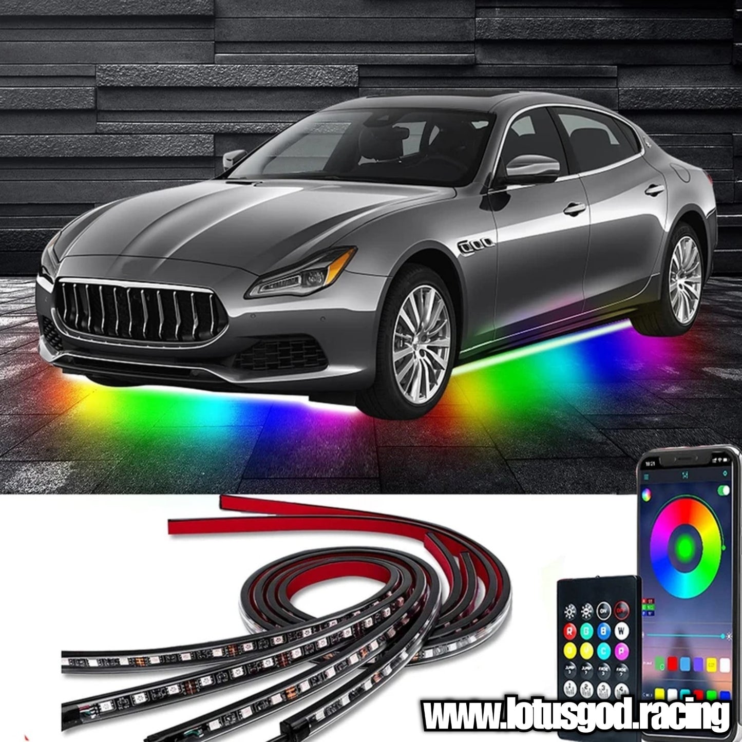 12 Volts Rainbow Dream LED Undercarriage Flexible Bottom Chassis Underglow Strip Light Waterproof Remote/APP Control Neon Underbody Light Lamp