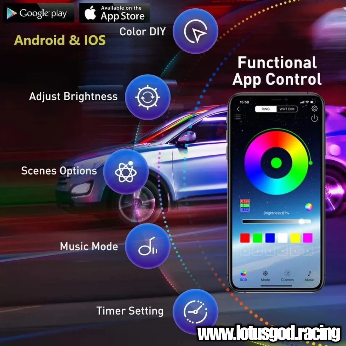 12 Volts Rainbow Dream LED Undercarriage Flexible Bottom Chassis Underglow Strip Light Waterproof Remote/APP Control Neon Underbody Light Lamp